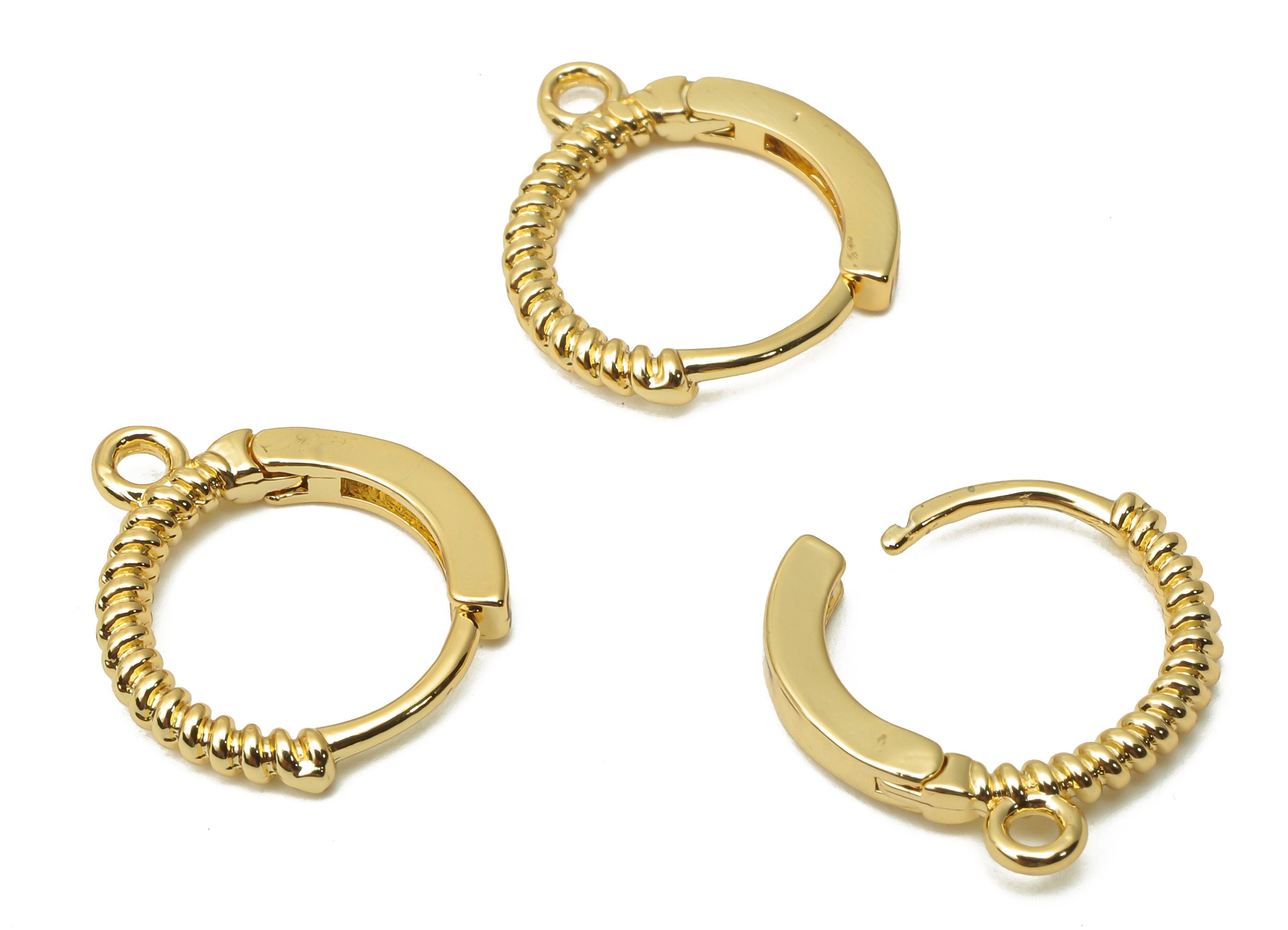 Brass Round Earrings Clasps With Loop - Brass Huggie Hoop Earring - Spiral Hoop Clasps - 18K Real Gold Plated - 13.51x13.51x1.77mm - RGP4816 - DOMEDBAZAAR