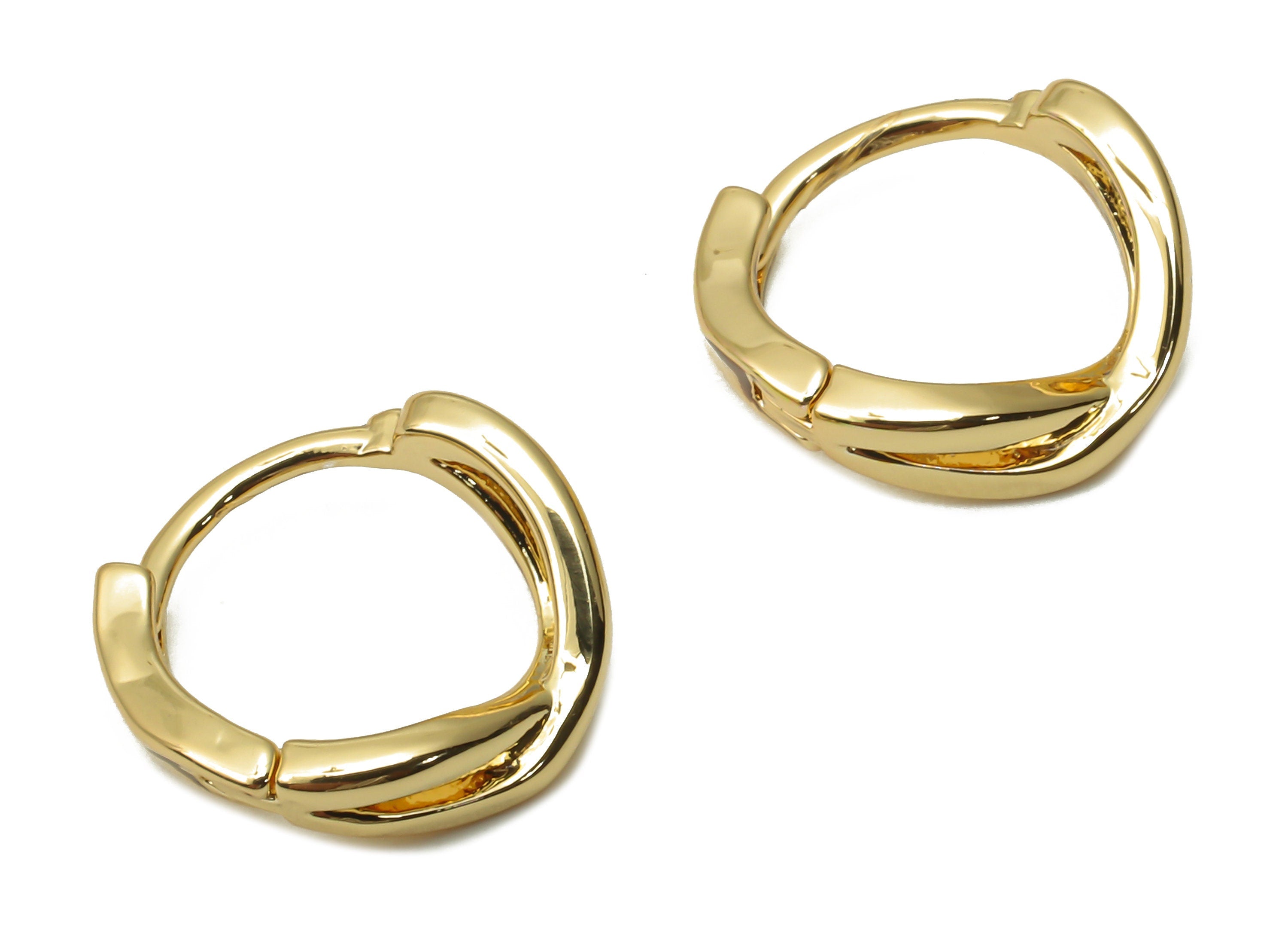 Brass Curly Earrings Clasps - Gold Plated Brass Hoop Earrings - Brass Hoop Clasps - 18K Real Gold Plated Brass - 12.6x12.44x1.62mm - RGP4822 - DOMEDBAZAAR