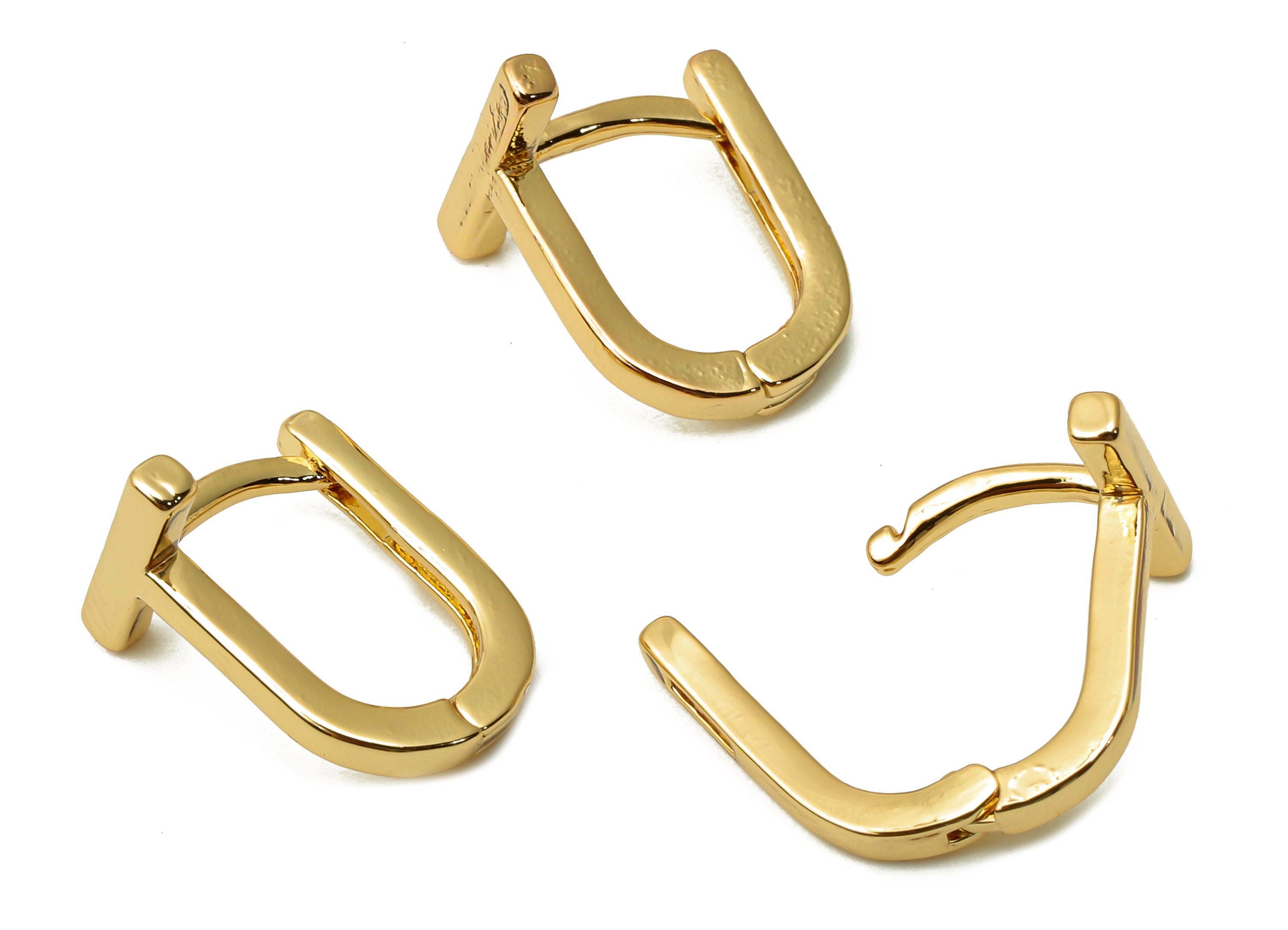Brass Toggle Earring Clasp - Brass Bar Huggie Hoop Earrings - Brass U Earrings Clasps - 18K Real Gold Plated- 12.87x9.82x1.48mm -RGP4823 - DOMEDBAZAAR
