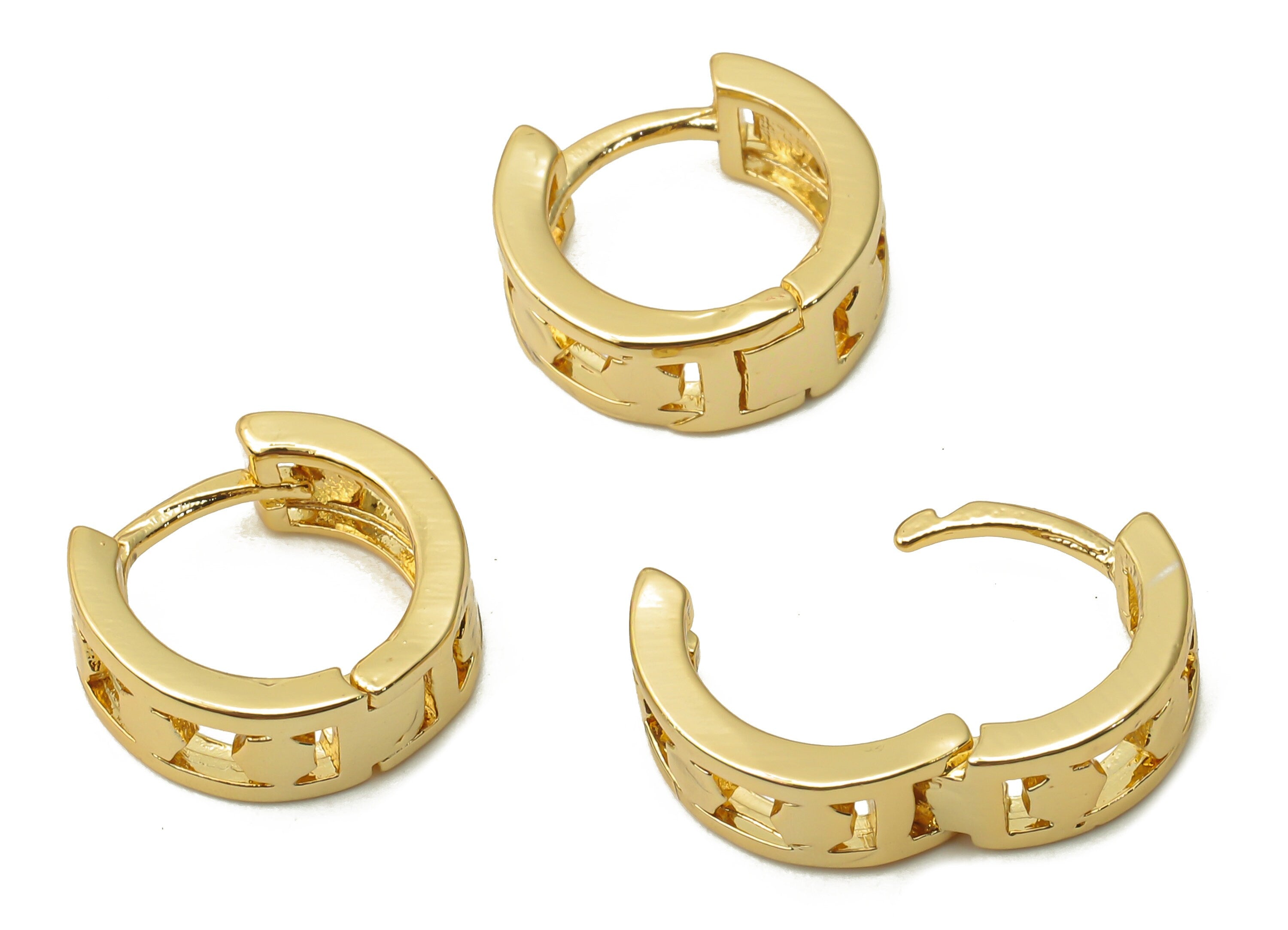 Brass Circle Earrings Clasps - Huggie Hoop Earrings Heptagon - Thick Clasps Hoop - 18K Real Gold Plated - 12.05x12.05x1.66mm - RGP4825 - DOMEDBAZAAR