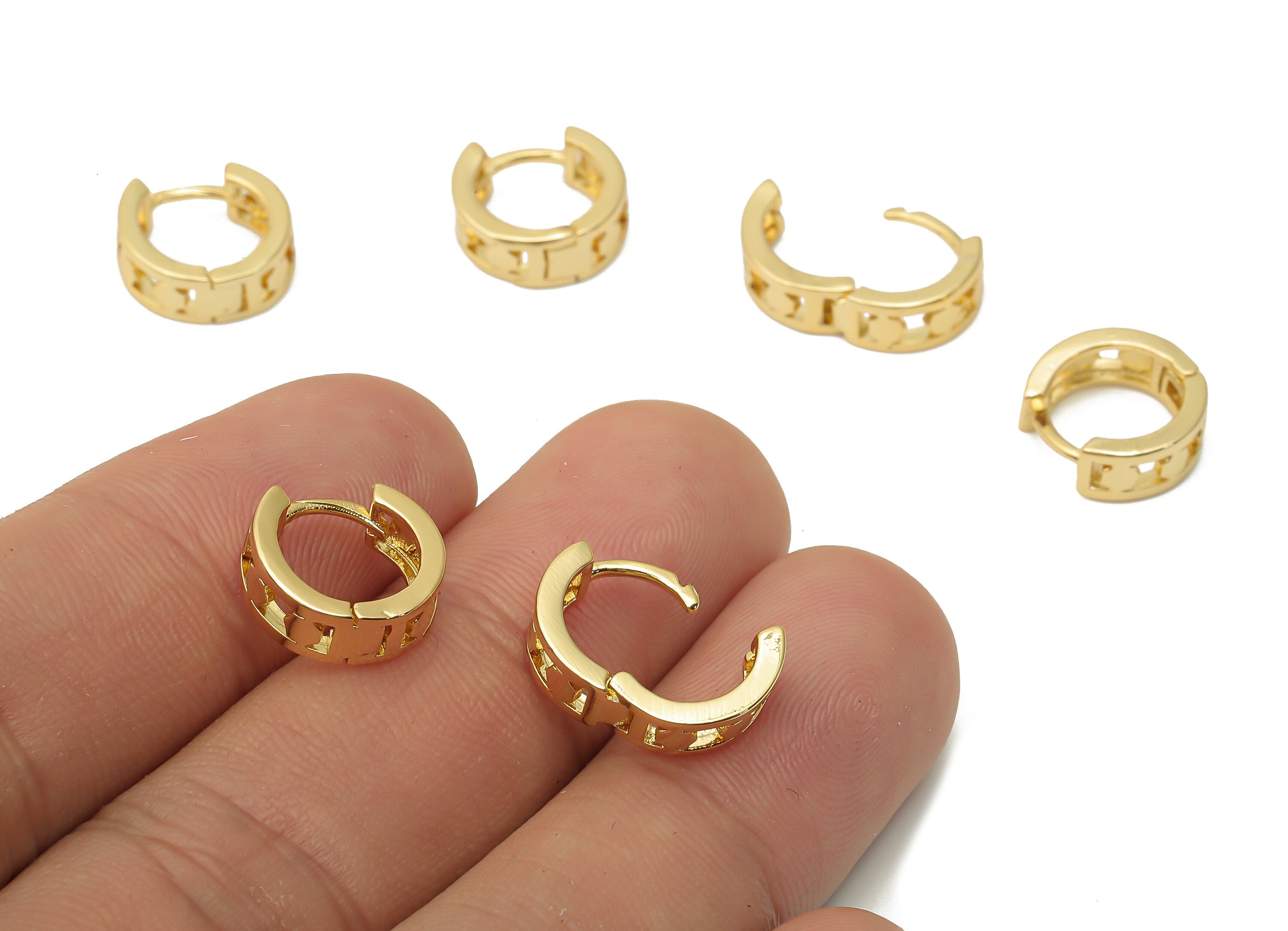 Brass Circle Earrings Clasps - Huggie Hoop Earrings Heptagon - Thick Clasps Hoop - 18K Real Gold Plated - 12.05x12.05x1.66mm - RGP4825 - DOMEDBAZAAR