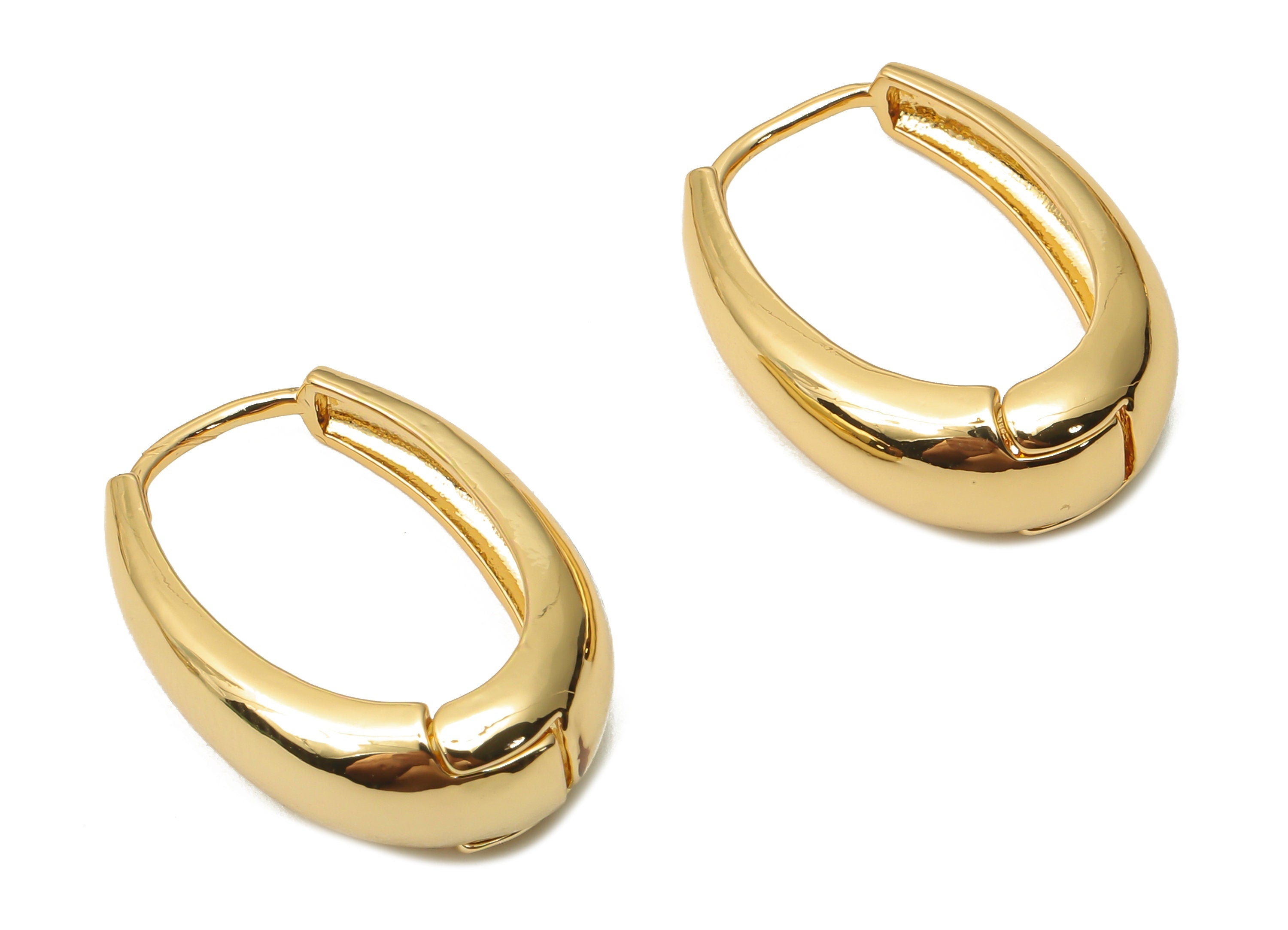 Brass Oval Earrings Clasps - Brass Earrings Thick Huggie Hoops - Brass Hoop Clasps - 18K Real Gold Plated- 24.03x17.53x3.5mm - RGP4829 - DOMEDBAZAAR