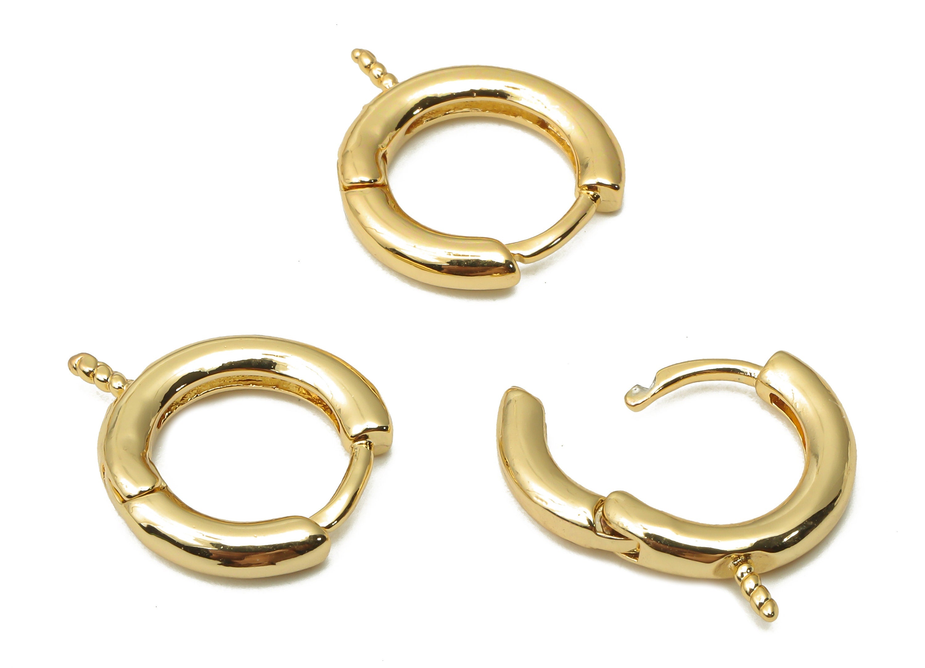 Brass Round Earrings Clasps - Brass Earring Huggie Hoop - Brass Hoop Earring for Pearl - 18K Real Gold Plated - 15.8x14.5x2.33mm - RGP4832 - DOMEDBAZAAR