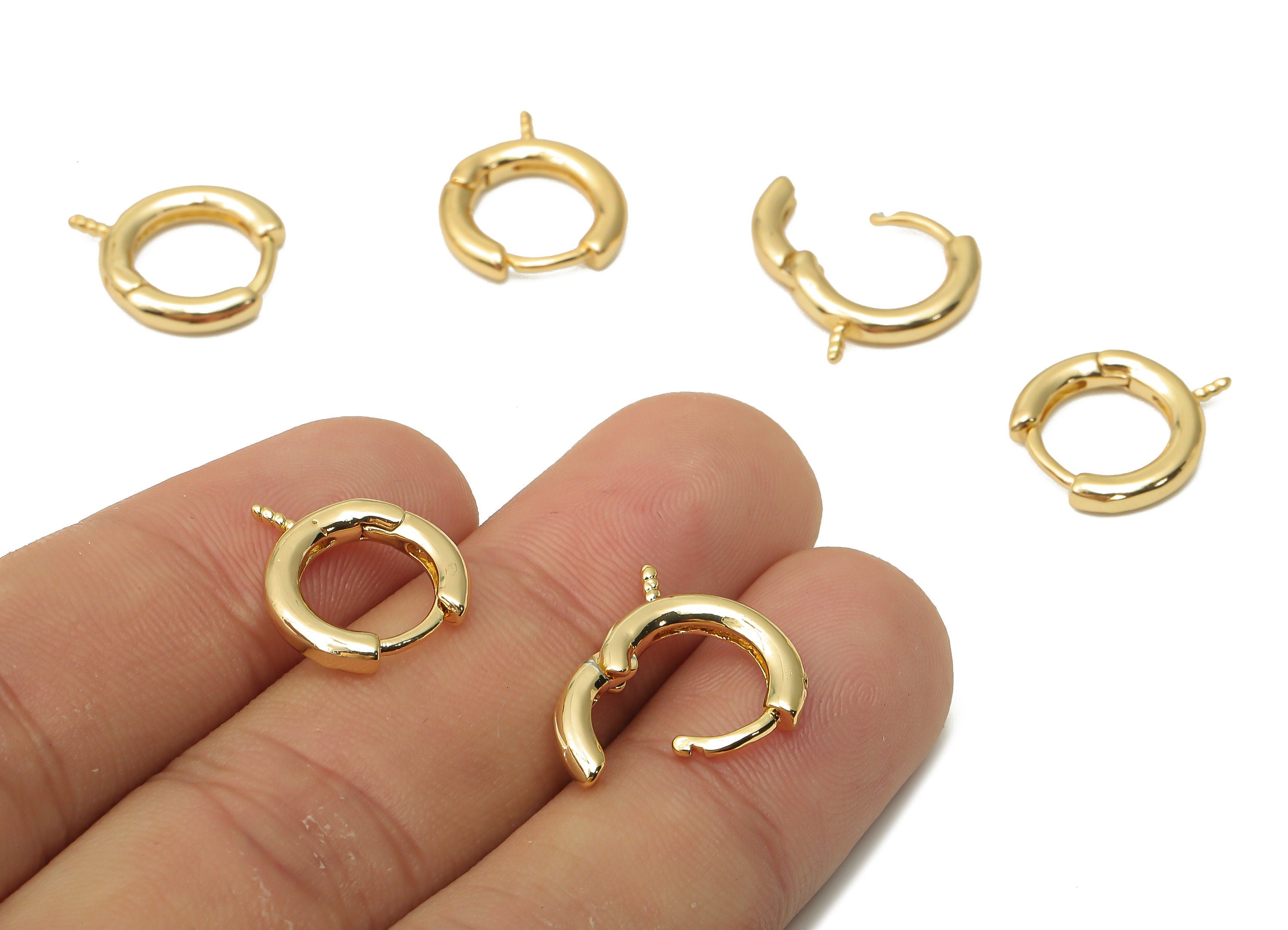 Brass Round Earrings Clasps - Brass Earring Huggie Hoop - Brass Hoop Earring for Pearl - 18K Real Gold Plated - 15.8x14.5x2.33mm - RGP4832 - DOMEDBAZAAR