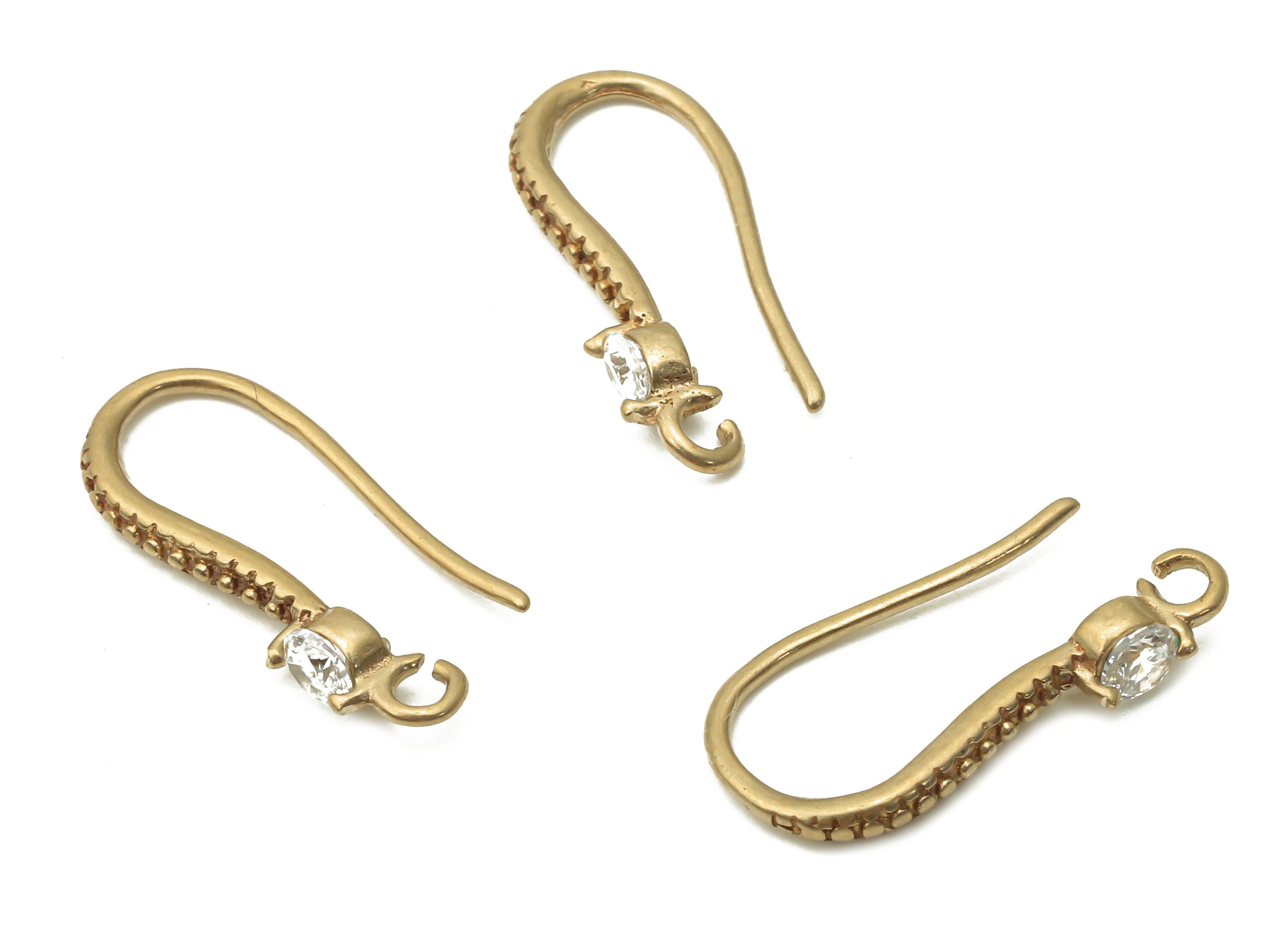 Brass Earrings Wires - Raw Brass Ear Hook With Zircon - Brass Earrings Hooks - Brass Earrings -18.52x7.8x2.3mm - PP7782 - DOMEDBAZAAR