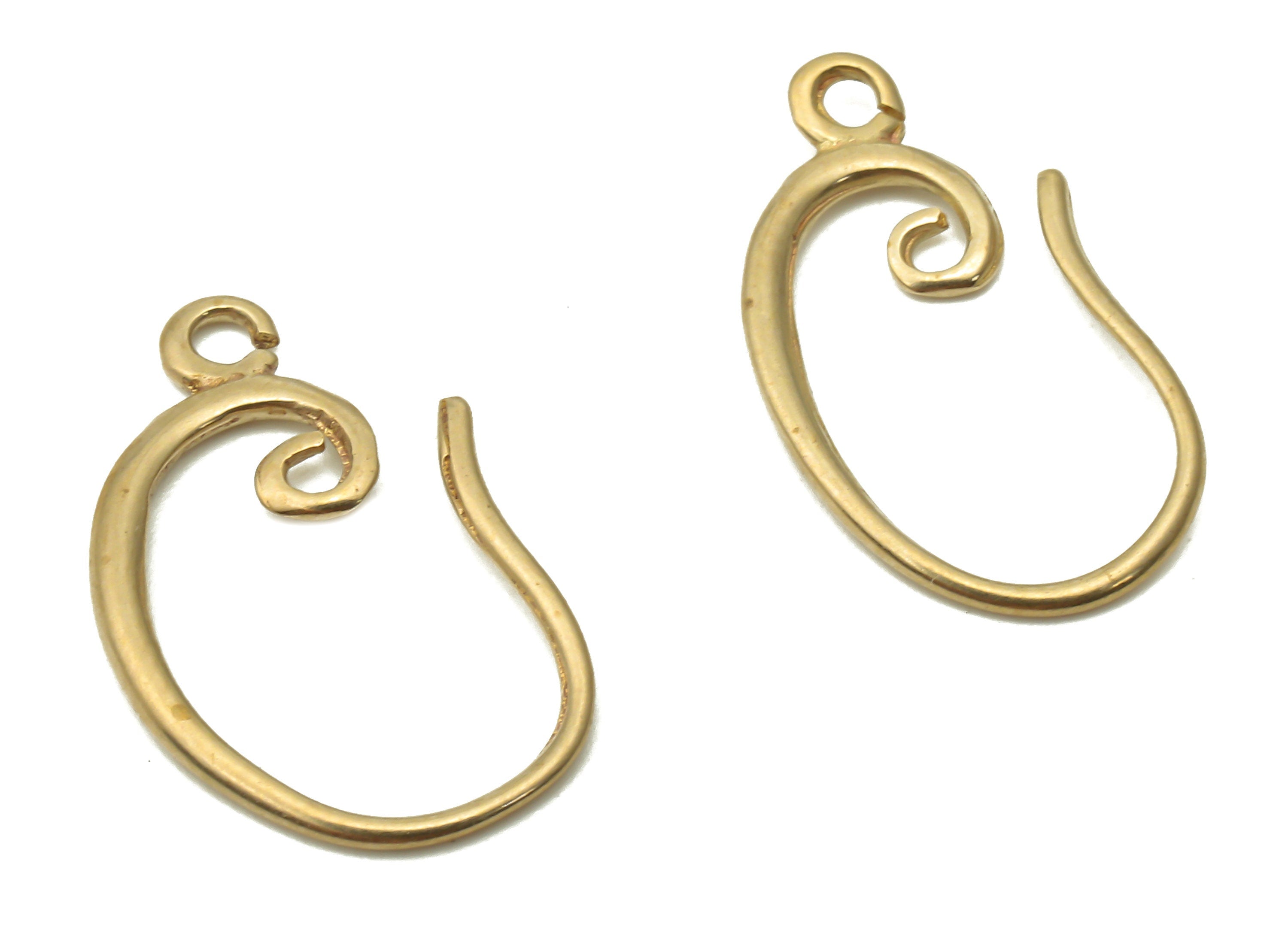 Brass Earrings Wires Connectors - Raw Brass Round Curled  Earrings - Earrings Findings - Brass Circle Earring - 20.03x10.77x1.22mm - PP7786 - DOMEDBAZAAR