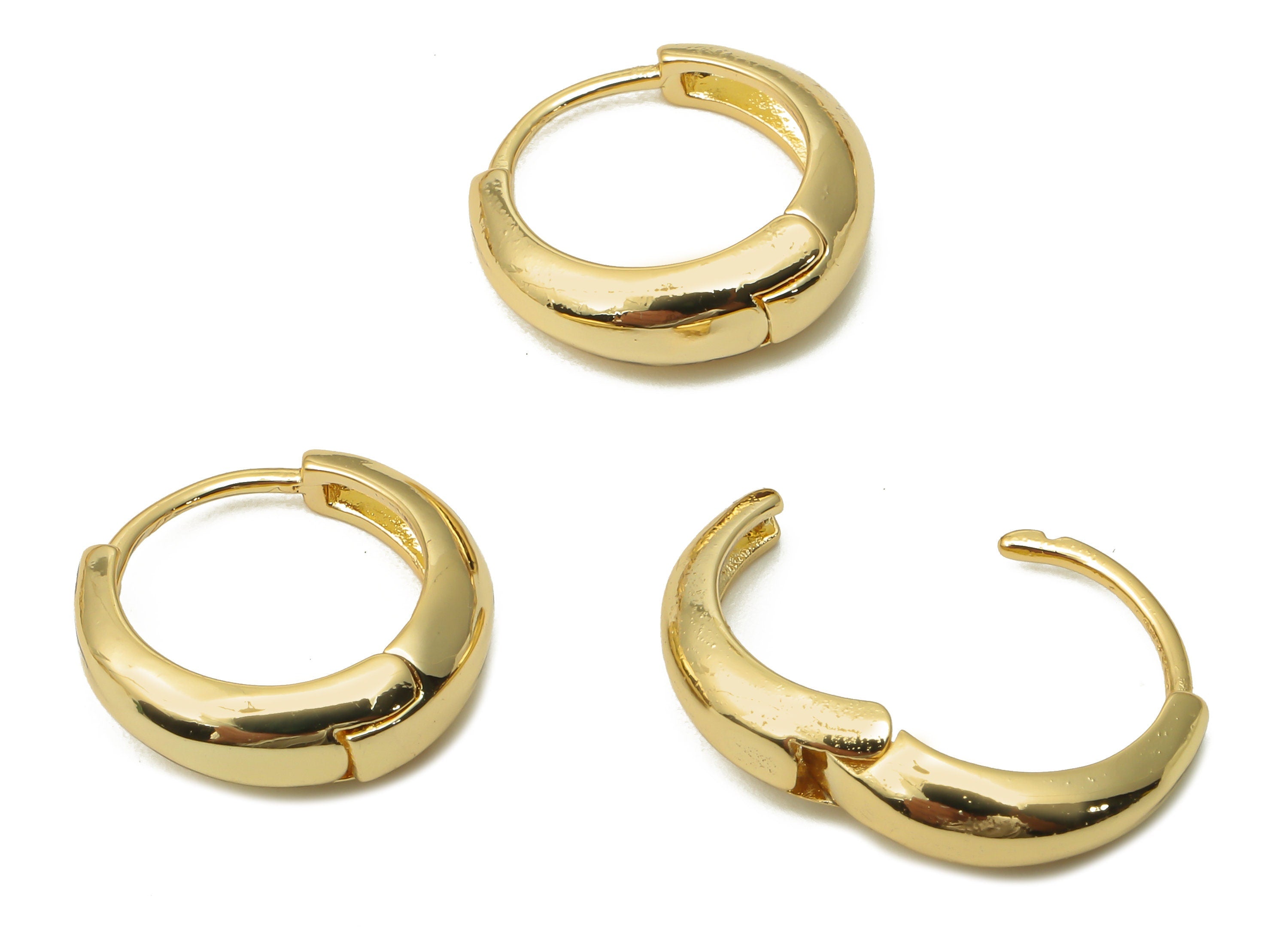 Brass Round Earring Clasps - Brass Round Thick Huggie Hoop Earring - Earring Clasp - 18K Real Gold Plated Brass - 15.6x15.6x2.33mm - RGP4837 - DOMEDBAZAAR