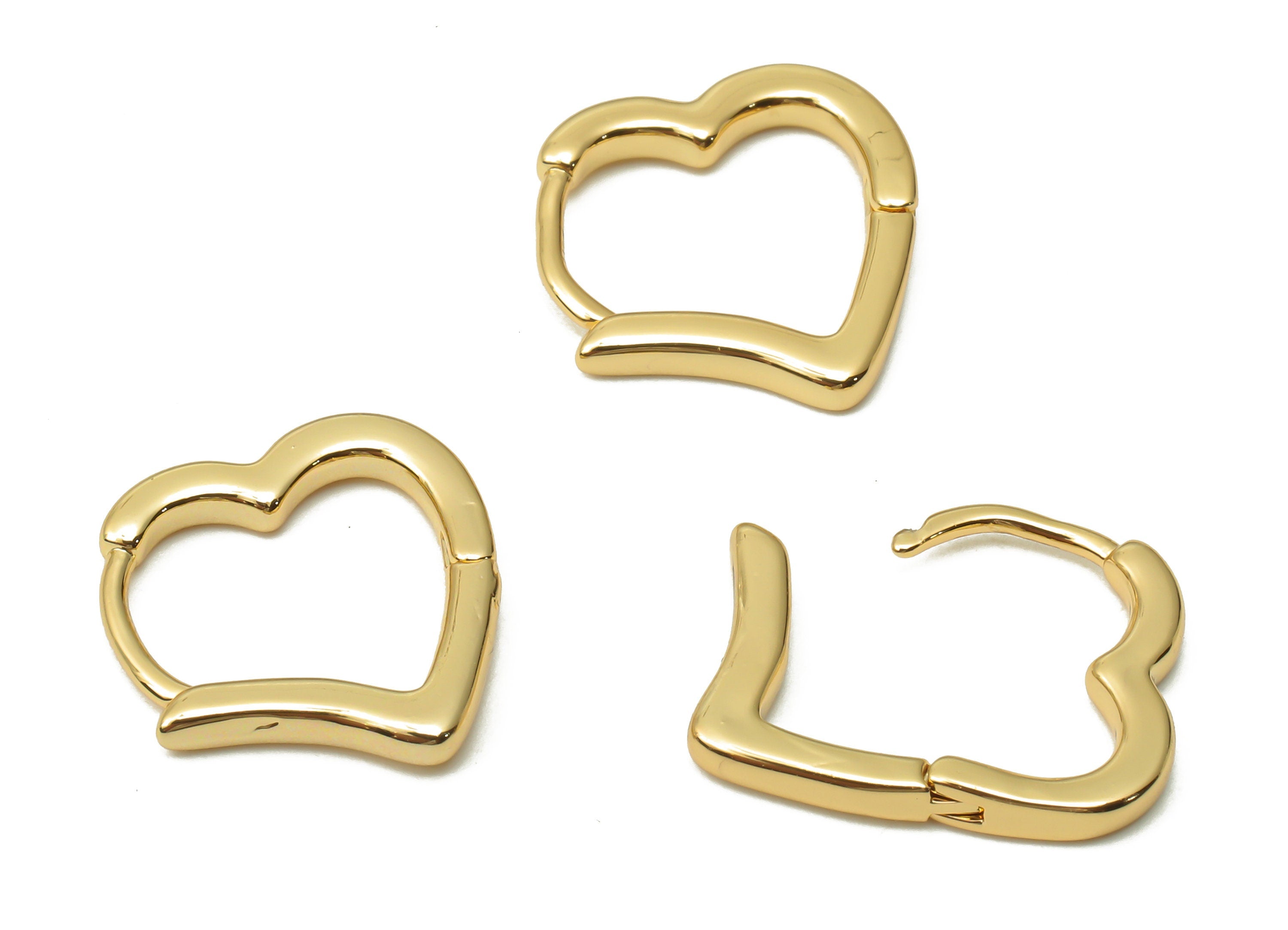 Brass Heart Earrings Clasps - Brass Heart Hoop Earrings -Brass Heart Stud - 18K Real Gold Plated Brass - 14.68x13.1x1.72mm - RGP4839 - DOMEDBAZAAR