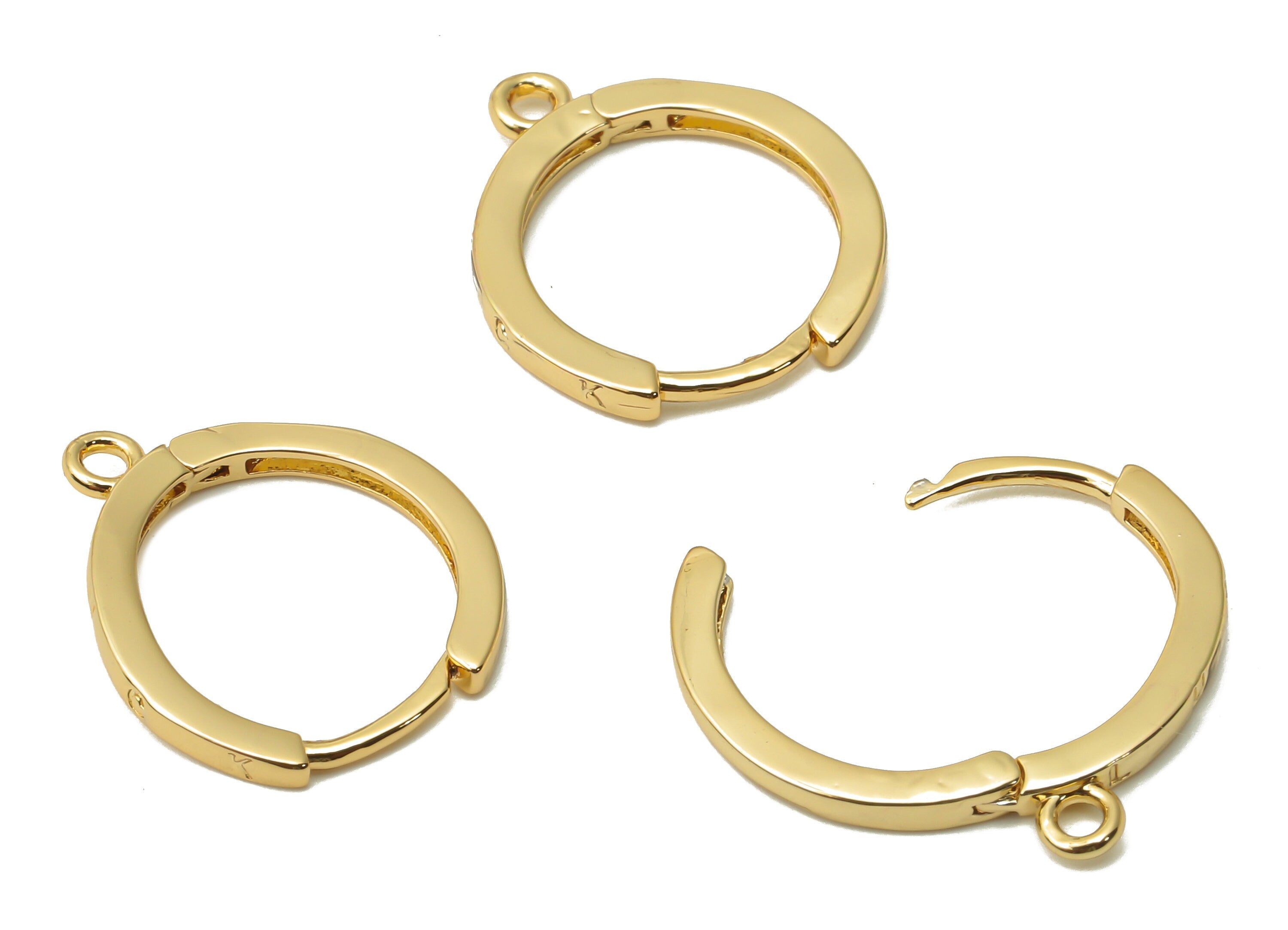 Brass Round Earrings Clasps - Brass Circle Hoop With Loop - Brass Huggie Clasps - Brass Huggie Hoop Earrings - 16.67x13.8x1.46mm - RGP4843 - DOMEDBAZAAR