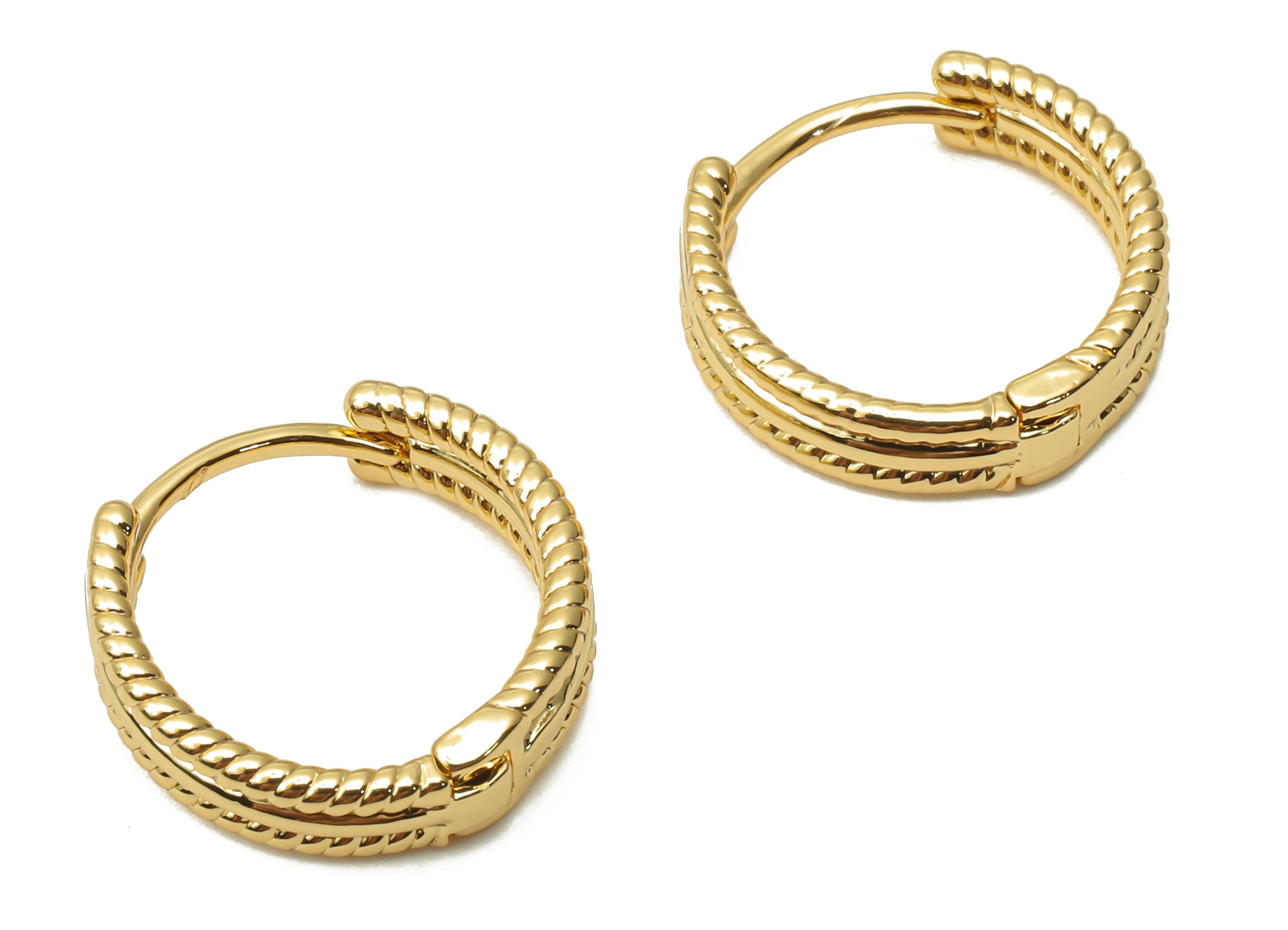 Brass Spiral Textured Huggie Hoop Earrings - Brass Round Huggie Hoop Clasps - 18K Real Gold Plated Brass - 14.55x14.55x1.25mm - RGP4844 - DOMEDBAZAAR