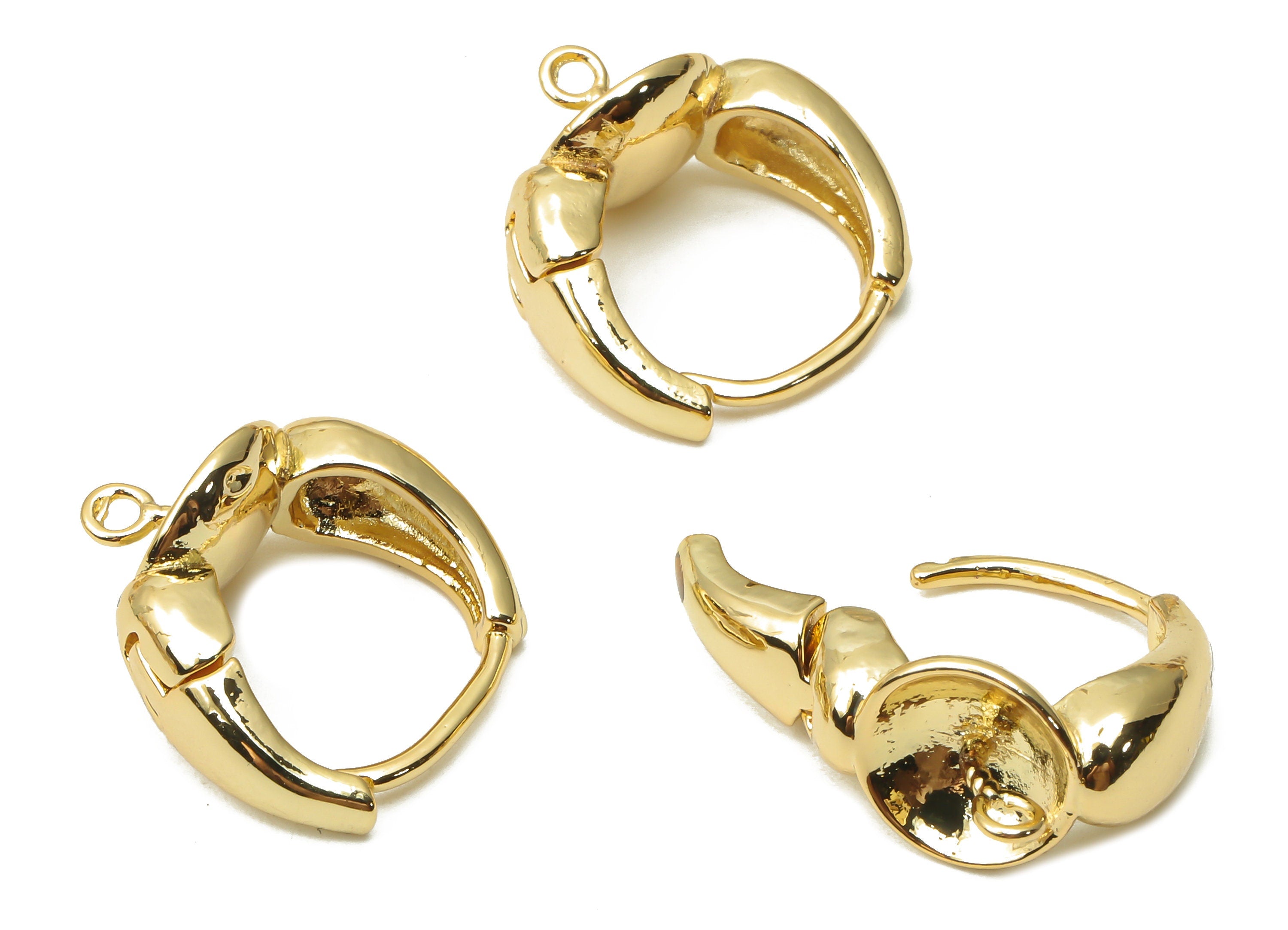 Brass Round Huggie Hoop Earring - Brass Huggie Hoop for Pearl- Hoop With Loop - 18K Real Gold Plated Brass - 17.82x15.88x2.65mm - RGP4845 - DOMEDBAZAAR