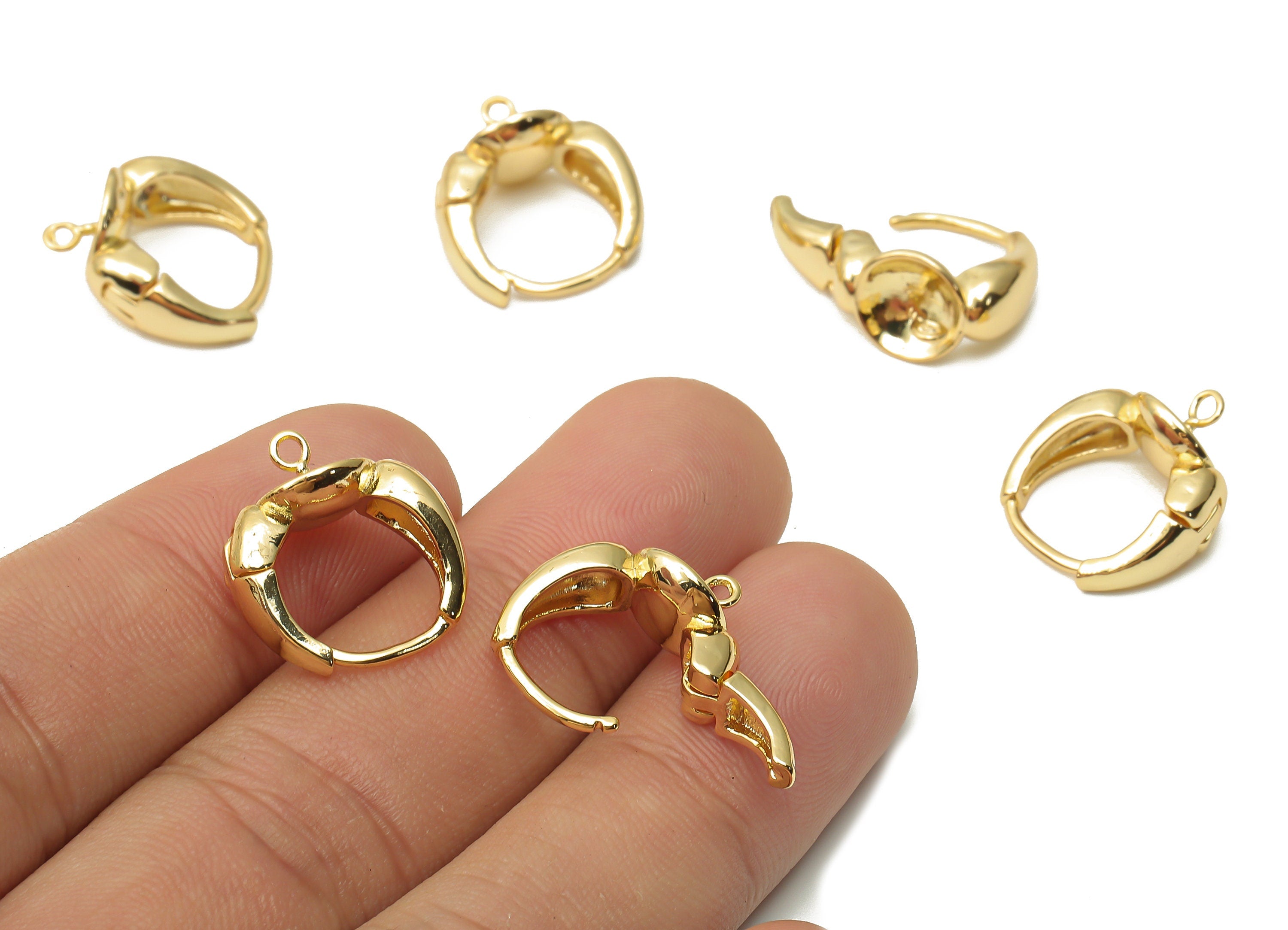 Brass Round Huggie Hoop Earring - Brass Huggie Hoop for Pearl- Hoop With Loop - 18K Real Gold Plated Brass - 17.82x15.88x2.65mm - RGP4845 - DOMEDBAZAAR