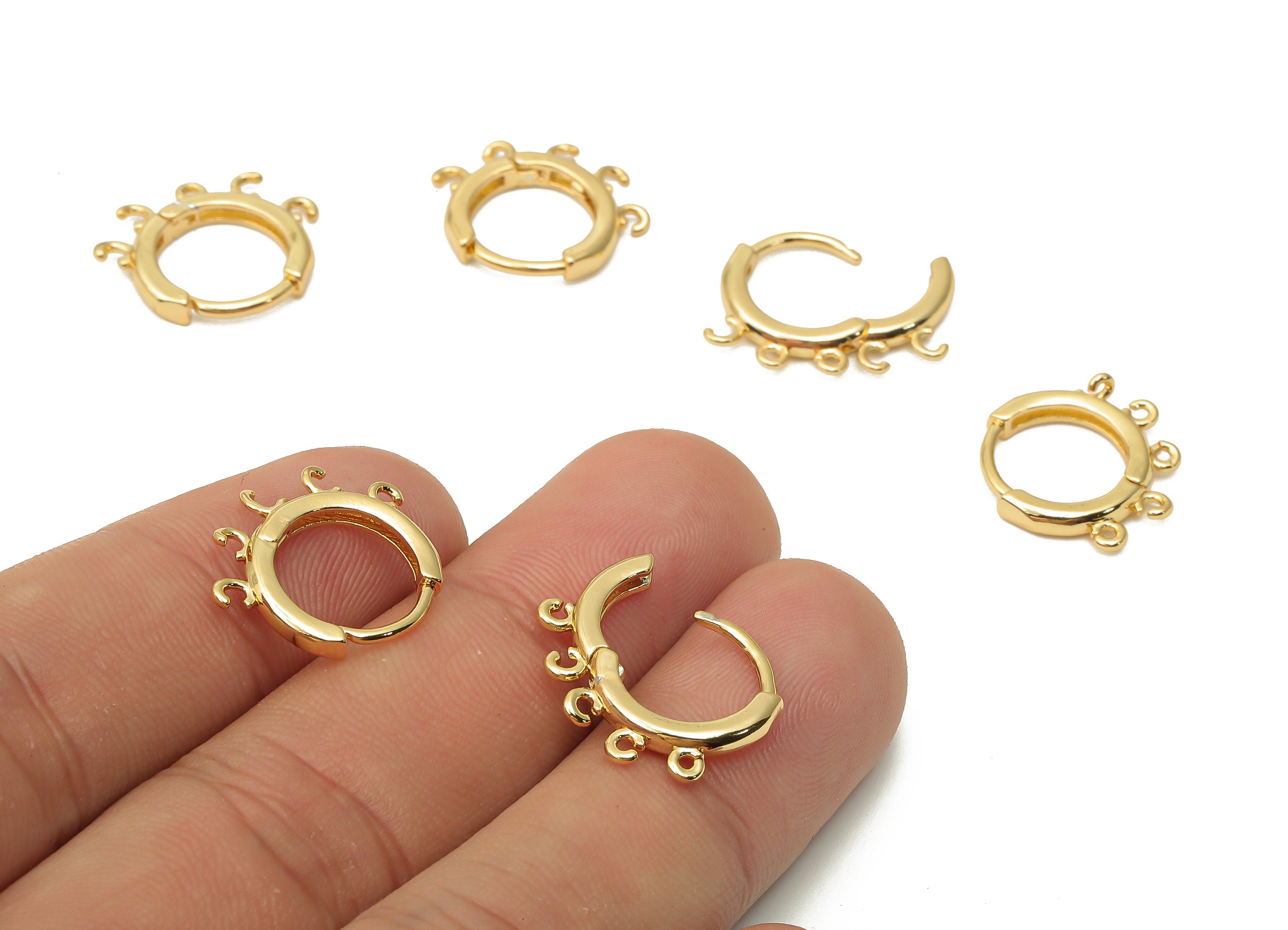 Brass Round Huggie Earring Connector - Brass Hoop Huggie with 5 Loops - Clasps With Hoop - 18K Real Gold Plated - 17x14.86x2.64mm - RGP4846 - DOMEDBAZAAR