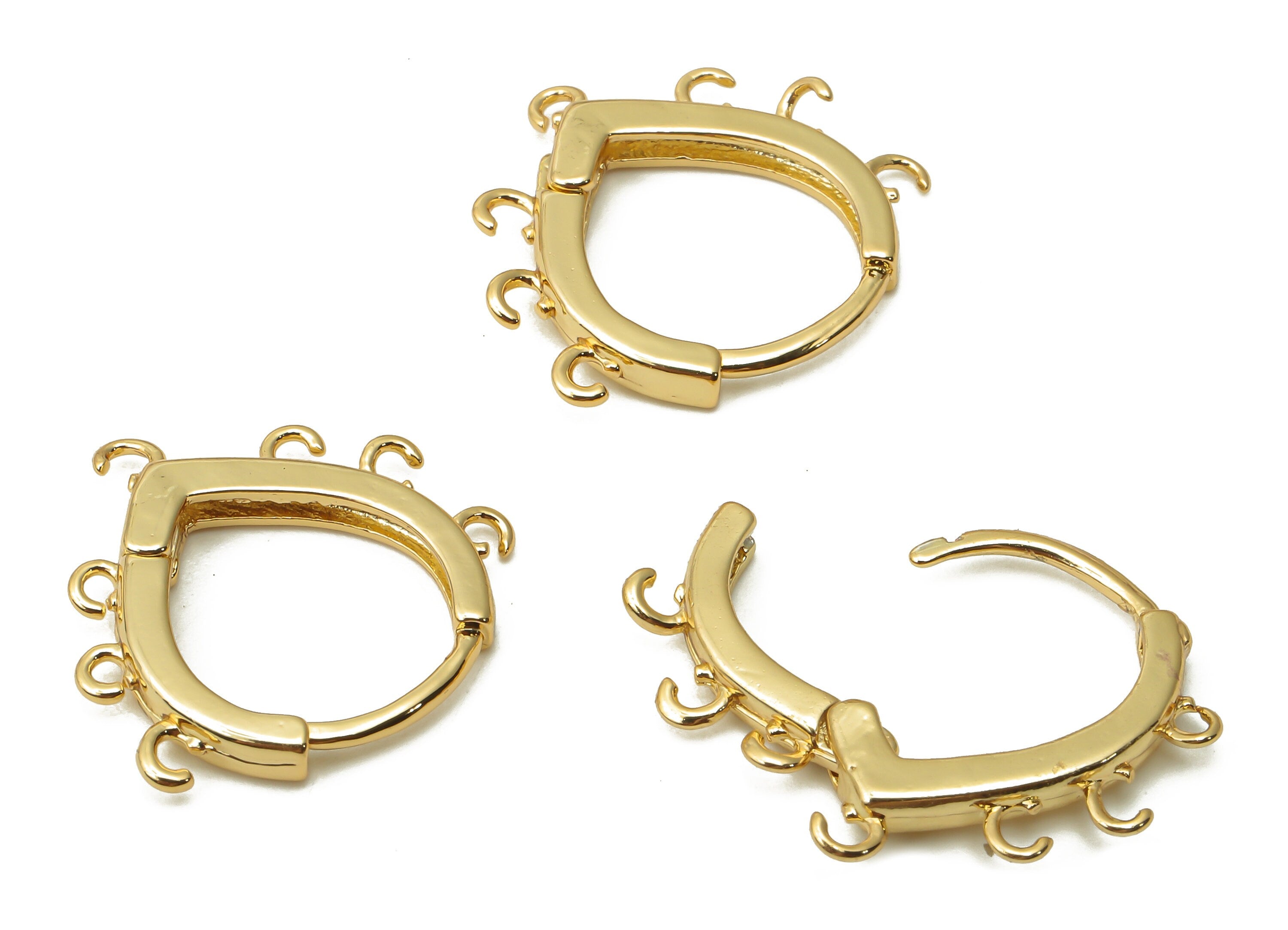 Brass Drop Hoop Earrings Clasps - Brass Huggie Hoop With 5 Loops - Earring Connector - 18K Real Gold Plated - 18.17x17.12x2.5mm - RGP4847 - DOMEDBAZAAR