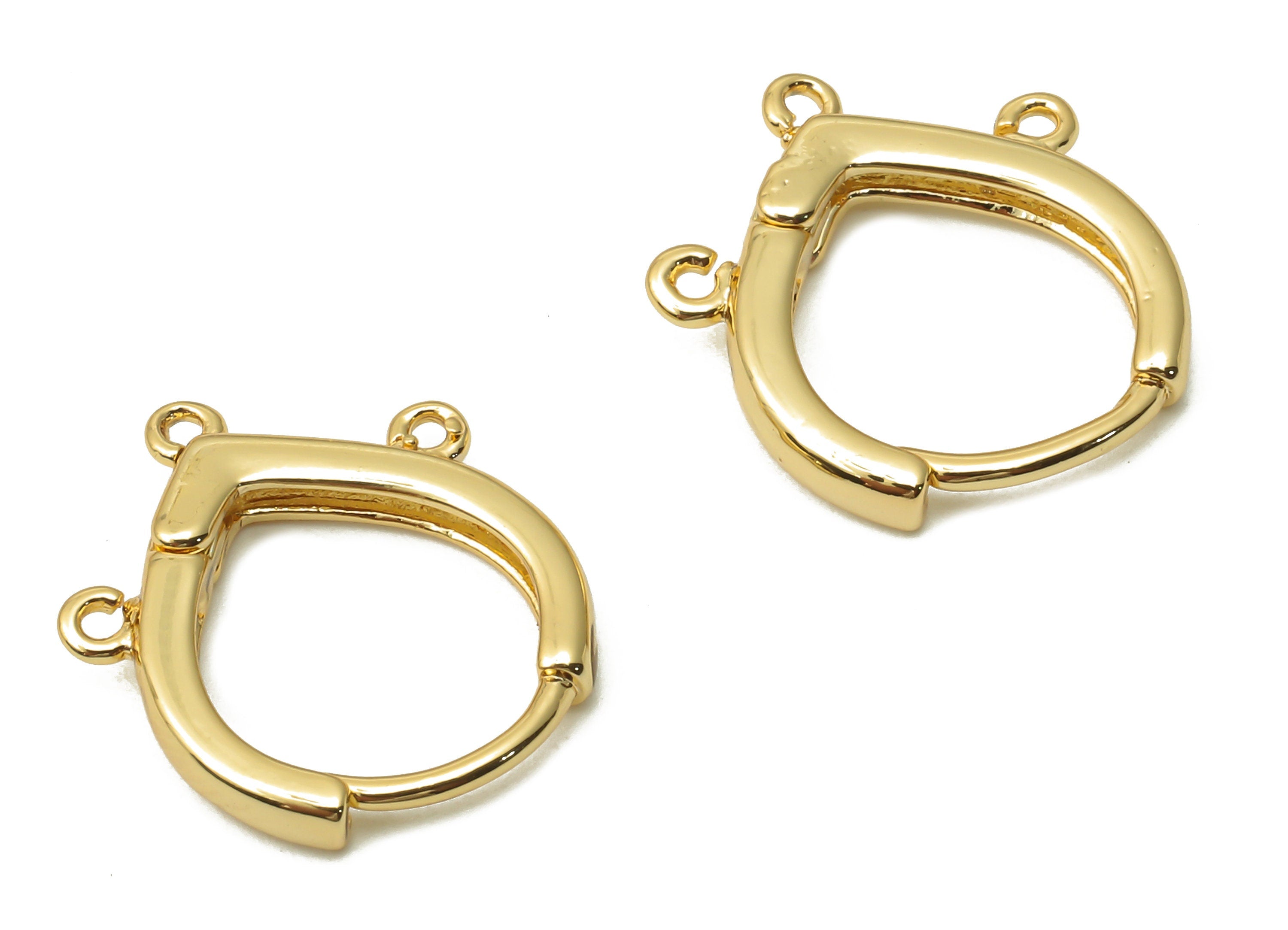 Brass Drop Hoop Earrings Clasps - Brass Huggie Hoop With 3 Loops -  Earring Connector - 18K Real Gold Plated - 17.52x14.4x2.64mm - RGP4848 - DOMEDBAZAAR