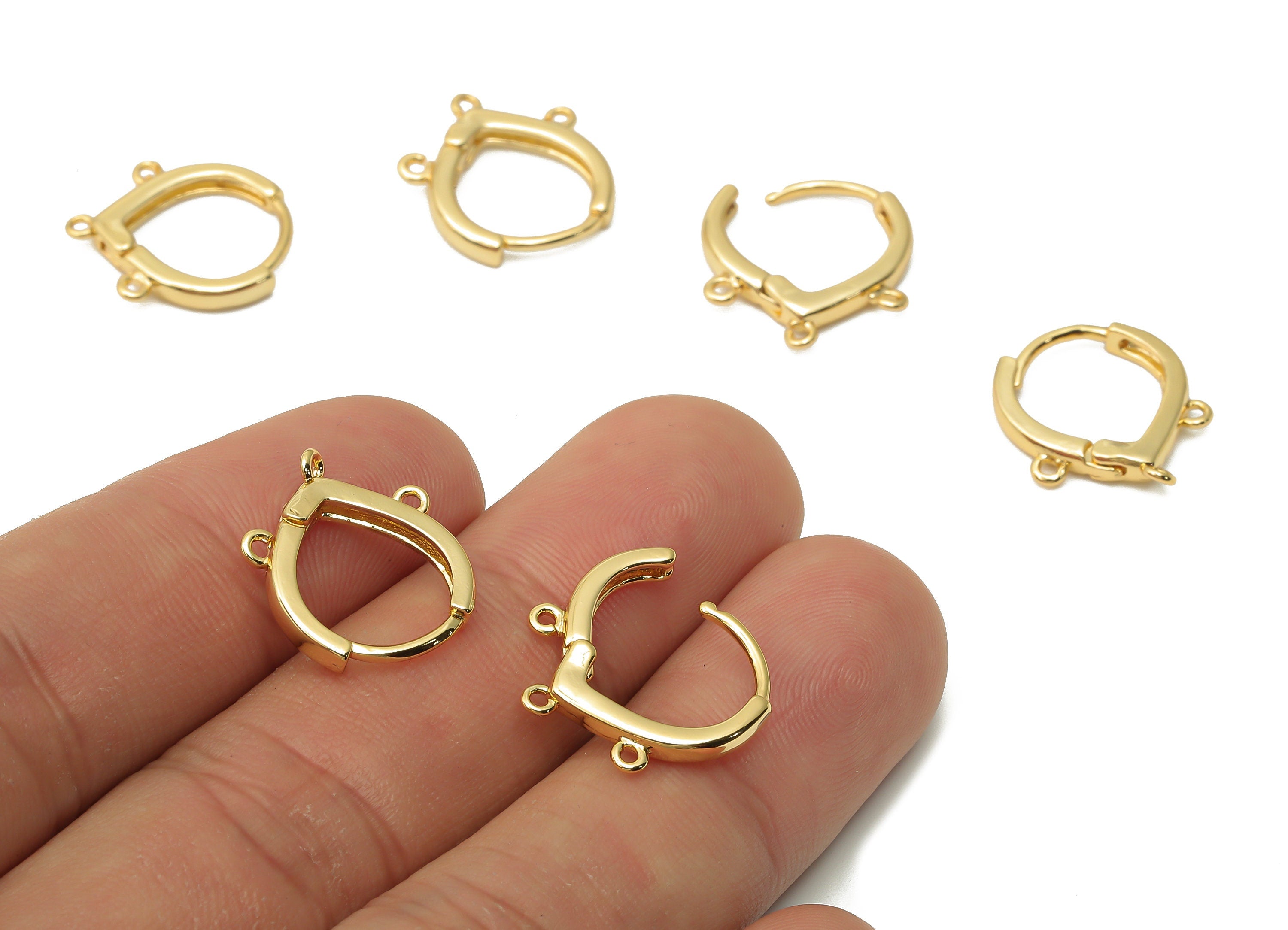 Brass Drop Hoop Earrings Clasps - Brass Huggie Hoop With 3 Loops -  Earring Connector - 18K Real Gold Plated - 17.52x14.4x2.64mm - RGP4848 - DOMEDBAZAAR