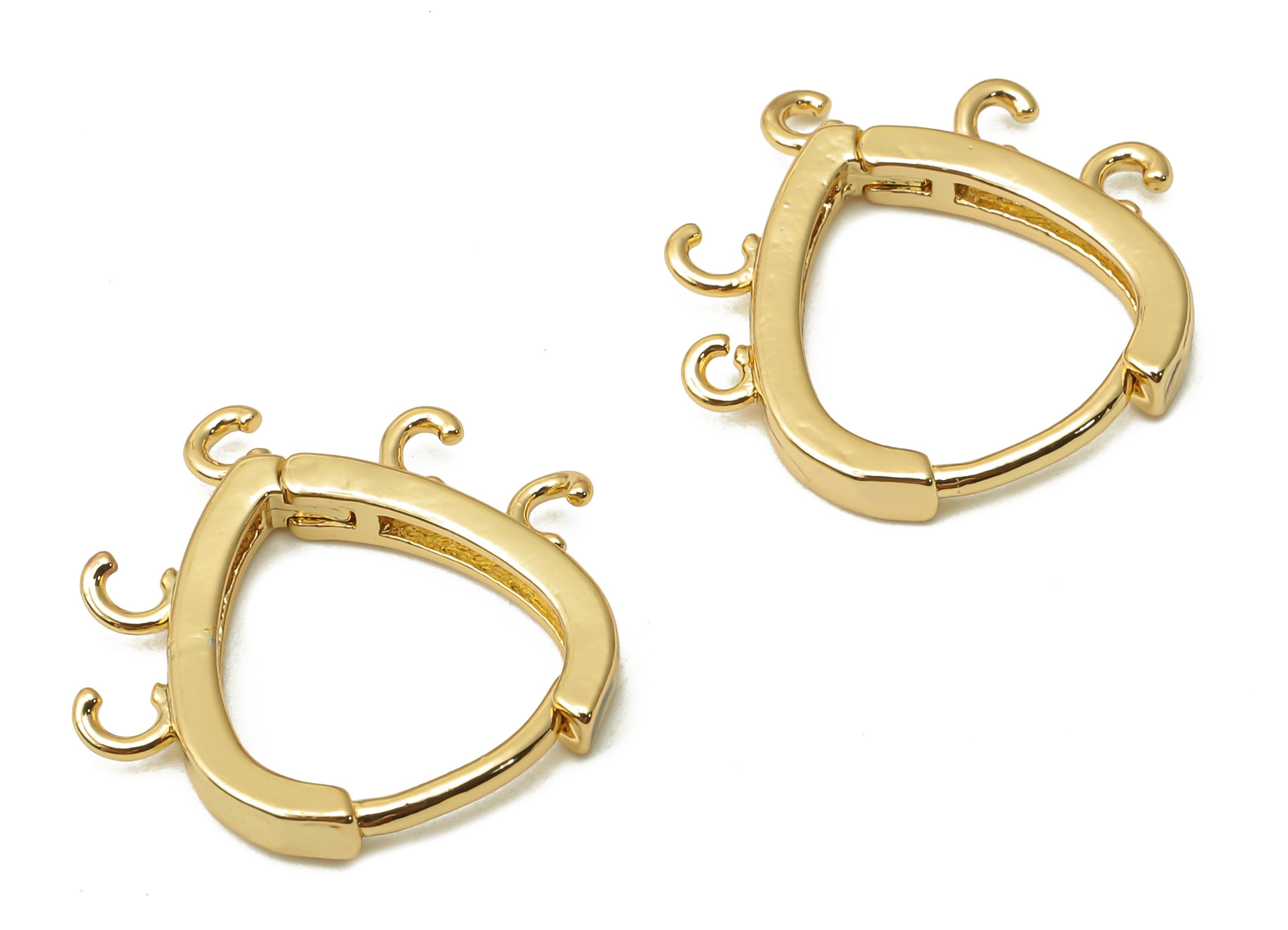 Brass Eyedrop Hoop Earrings Clasps - Brass Huggie Hoop With 5 Loops - Earring Connector - 18K Real Gold Plated - 17.85x17x2.5mm - RGP4849 - DOMEDBAZAAR