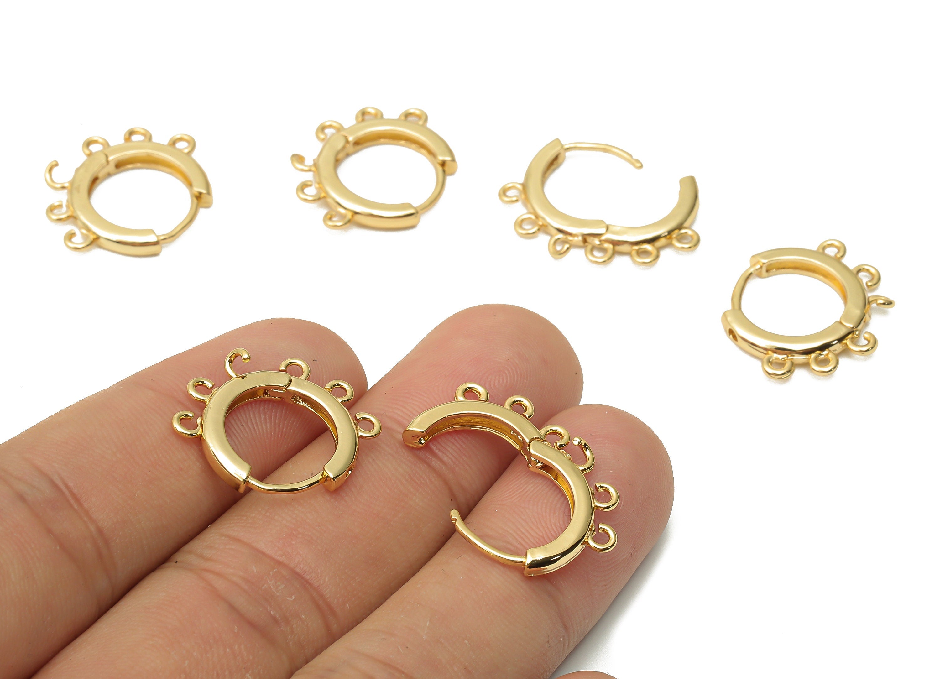 Brass Round Huggie Earring - Brass Hoop Huggie with 6 Loops - Clasps With Connector - 18K Real Gold Plated -20.8x18.7x2.43mm - RGP4850 - DOMEDBAZAAR