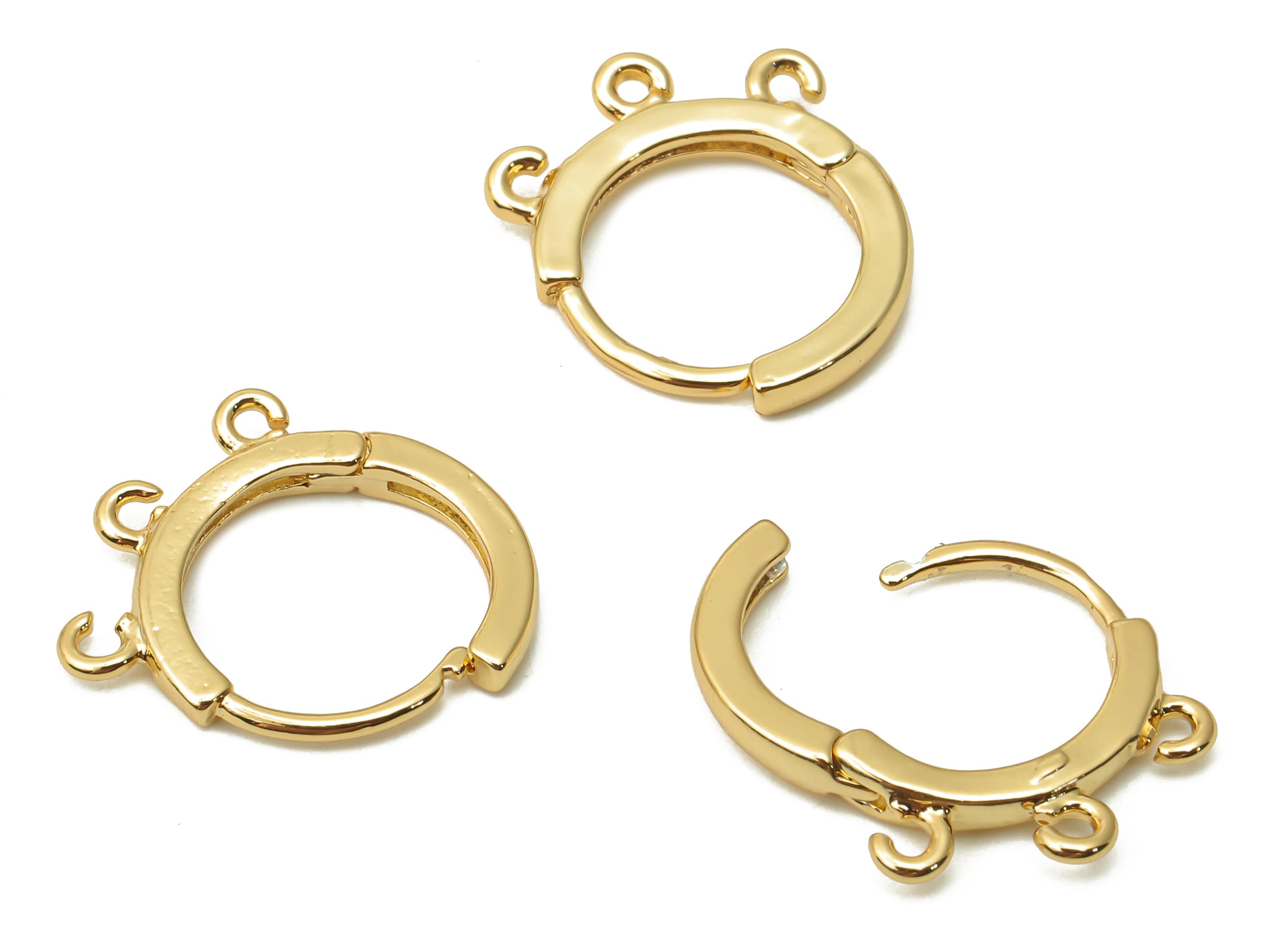 Brass Round Huggie Hoops Earrings - Earring Clasps With 3 Loops - Earring Connector- 18K Real Gold Plated - 15.62x13.14x1.81mm - RGP4854 - DOMEDBAZAAR