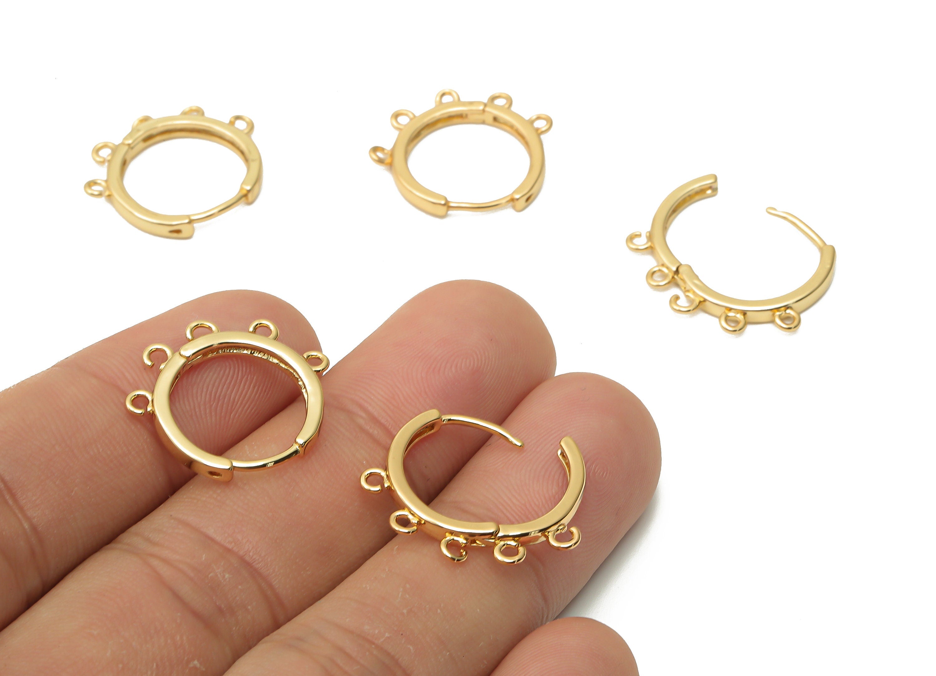 Brass Hoops Earrings Connector - Earring Hoop Clasps - Huggie Hoop With 5 Loop - 18K Real Gold Plated - 20.77x17.1x2.6mm - RGP4855 - DOMEDBAZAAR
