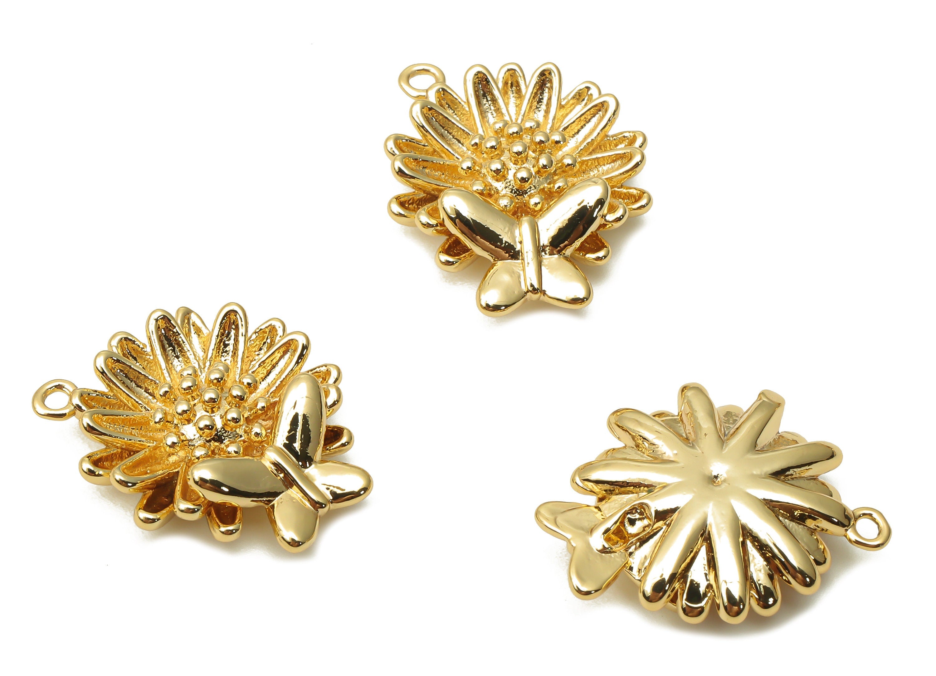 Brass Lotus Earring Charm - Brass Waterlily Butterfly Earring - Butterfly Necklace - 18K Real Gold Plated - 20.15x15.79x4.87mm - RGP4857 - DOMEDBAZAAR