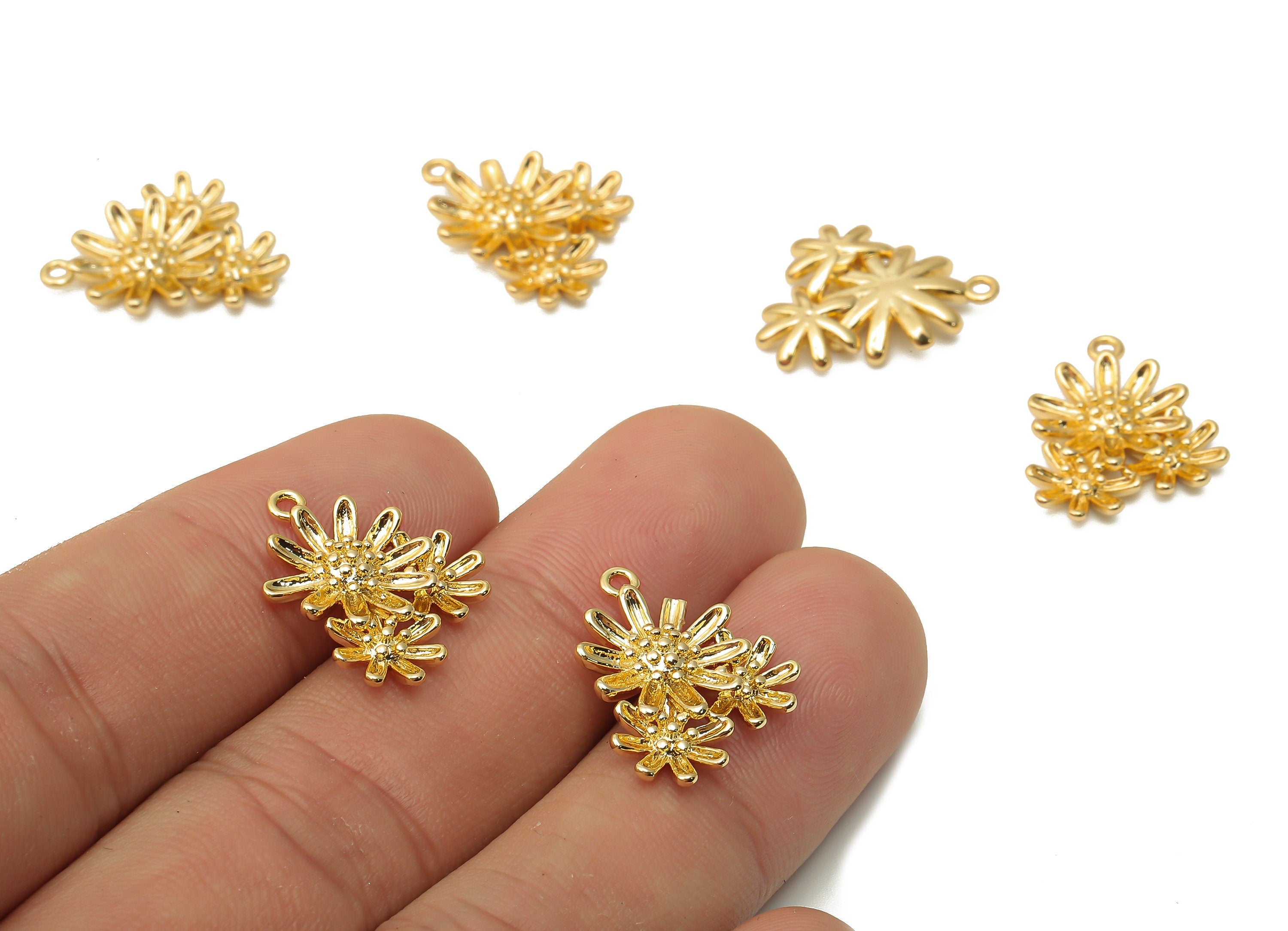 Brass Lotus Earring Charm - Brass Flower Charms - Brass Flower Pendant - 18K Real Gold Plated Brass - 17.54x14.03x3.25mm - RGP4861 - DOMEDBAZAAR