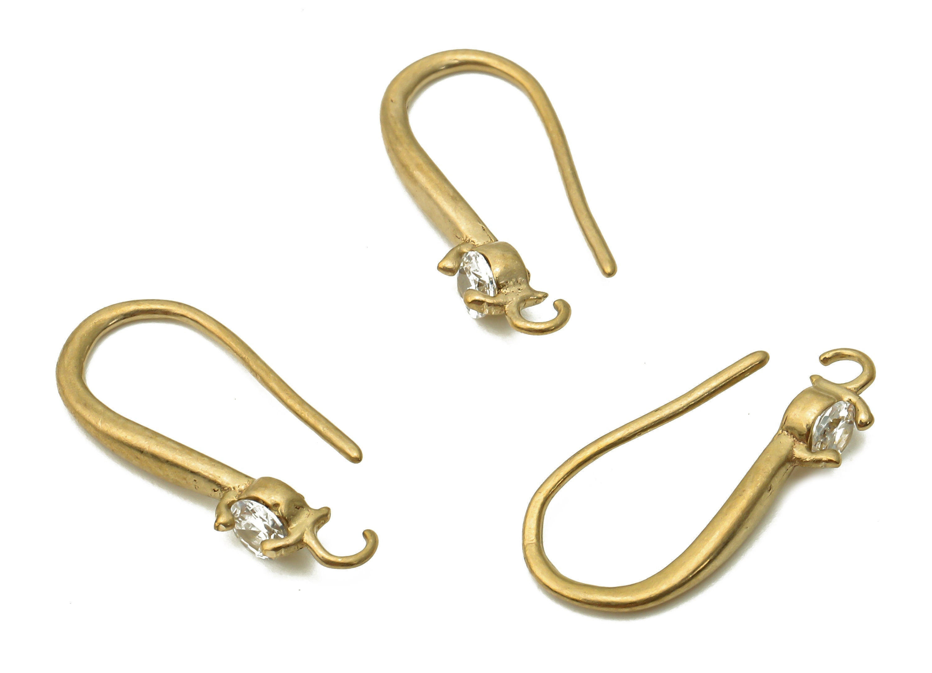 Brass Earrings Wires - Raw Brass Earrings Hooks With Zircon - Brass Earrings Findings - Brass Earrings - 18.47x8.12x1.89mm - PP7791 - DOMEDBAZAAR