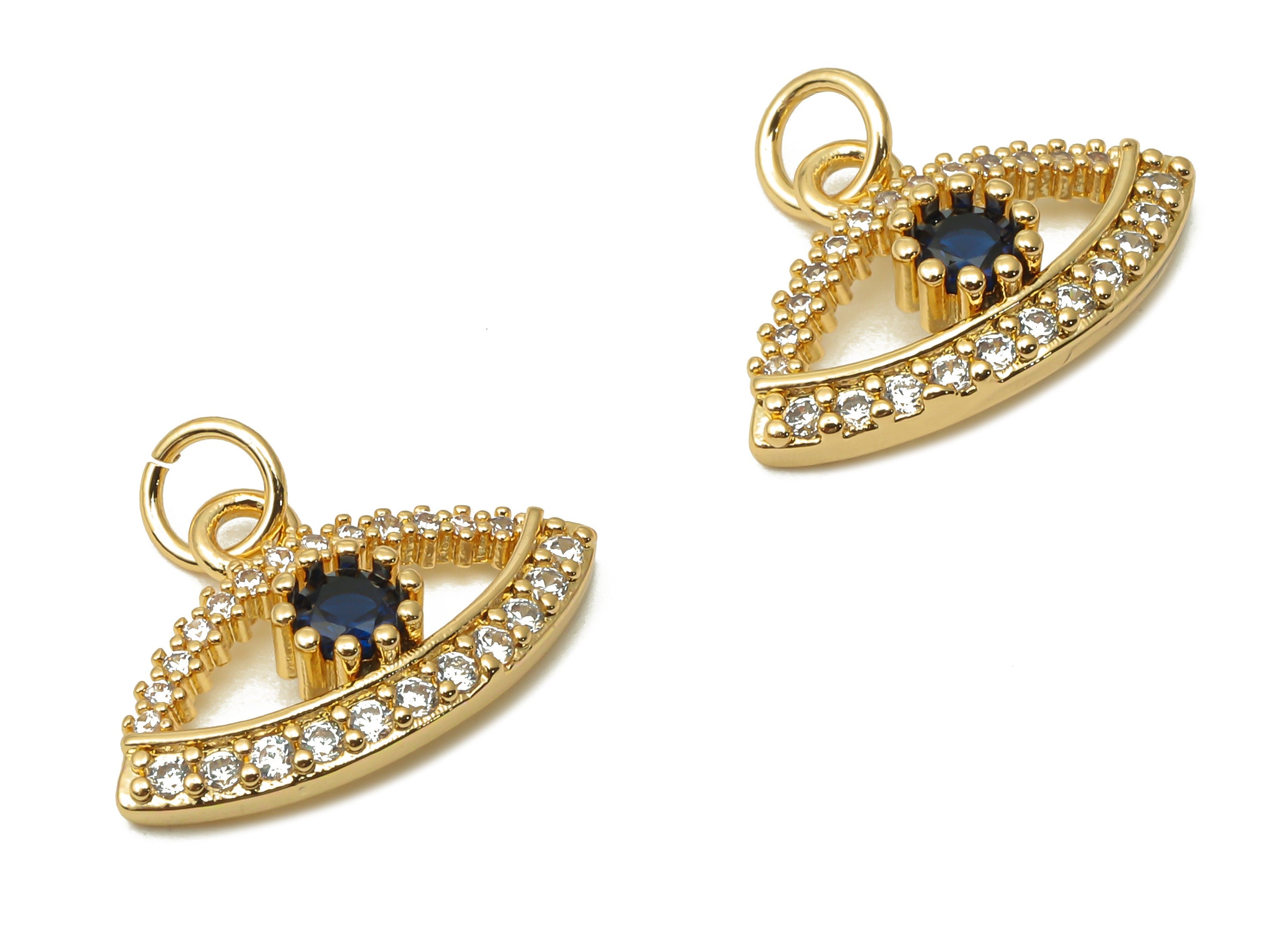 Brass Eyelash Charms - Brass Eyelash Charms With Zircons - Brass Round Eye Earrings - 18K Real Gold Plated -18.06x11.9x1.97mm - RGP4864 - DOMEDBAZAAR
