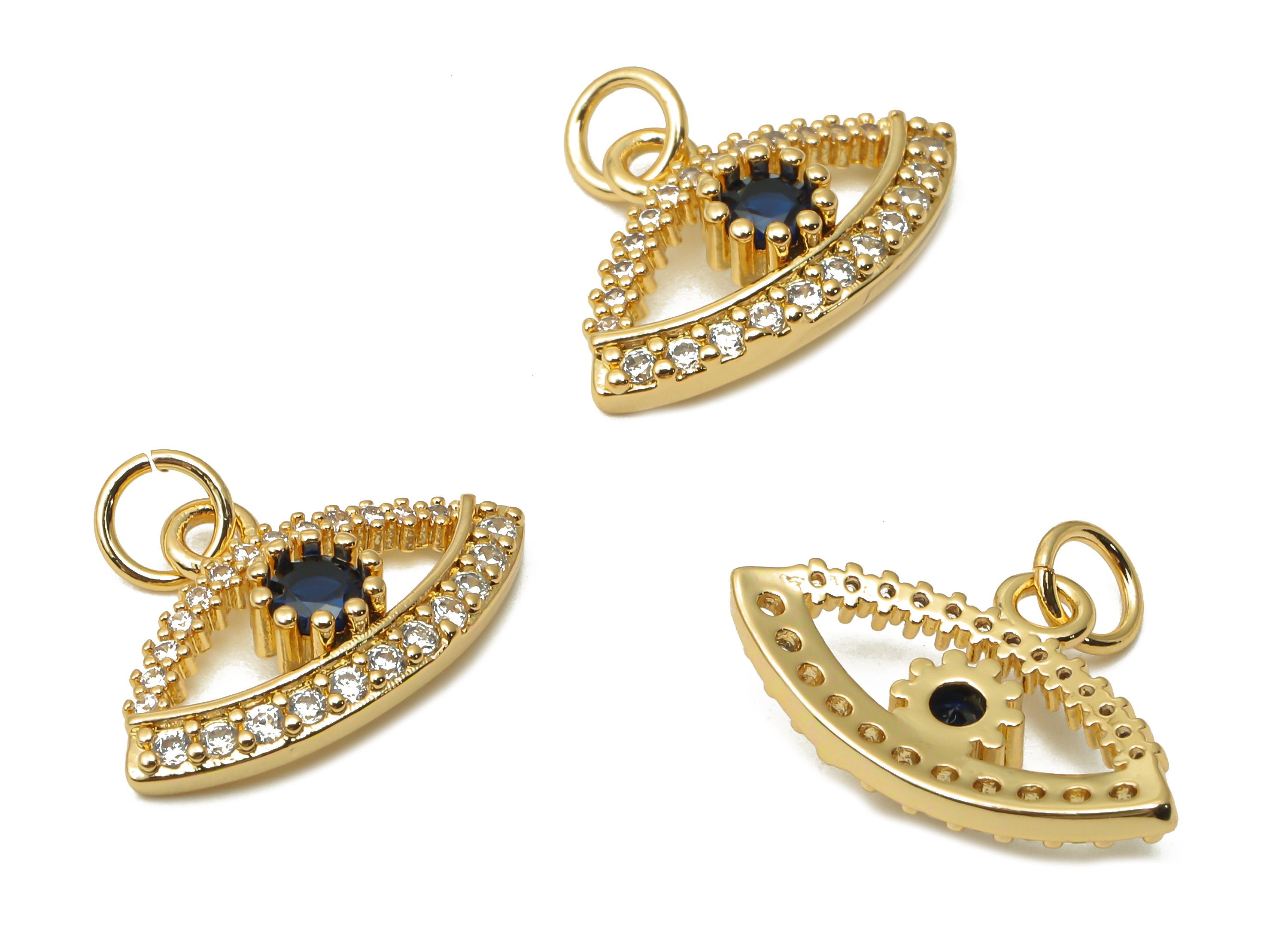 Brass Eyelash Charms - Brass Eyelash Charms With Zircons - Brass Round Eye Earrings - 18K Real Gold Plated -18.06x11.9x1.97mm - RGP4864 - DOMEDBAZAAR