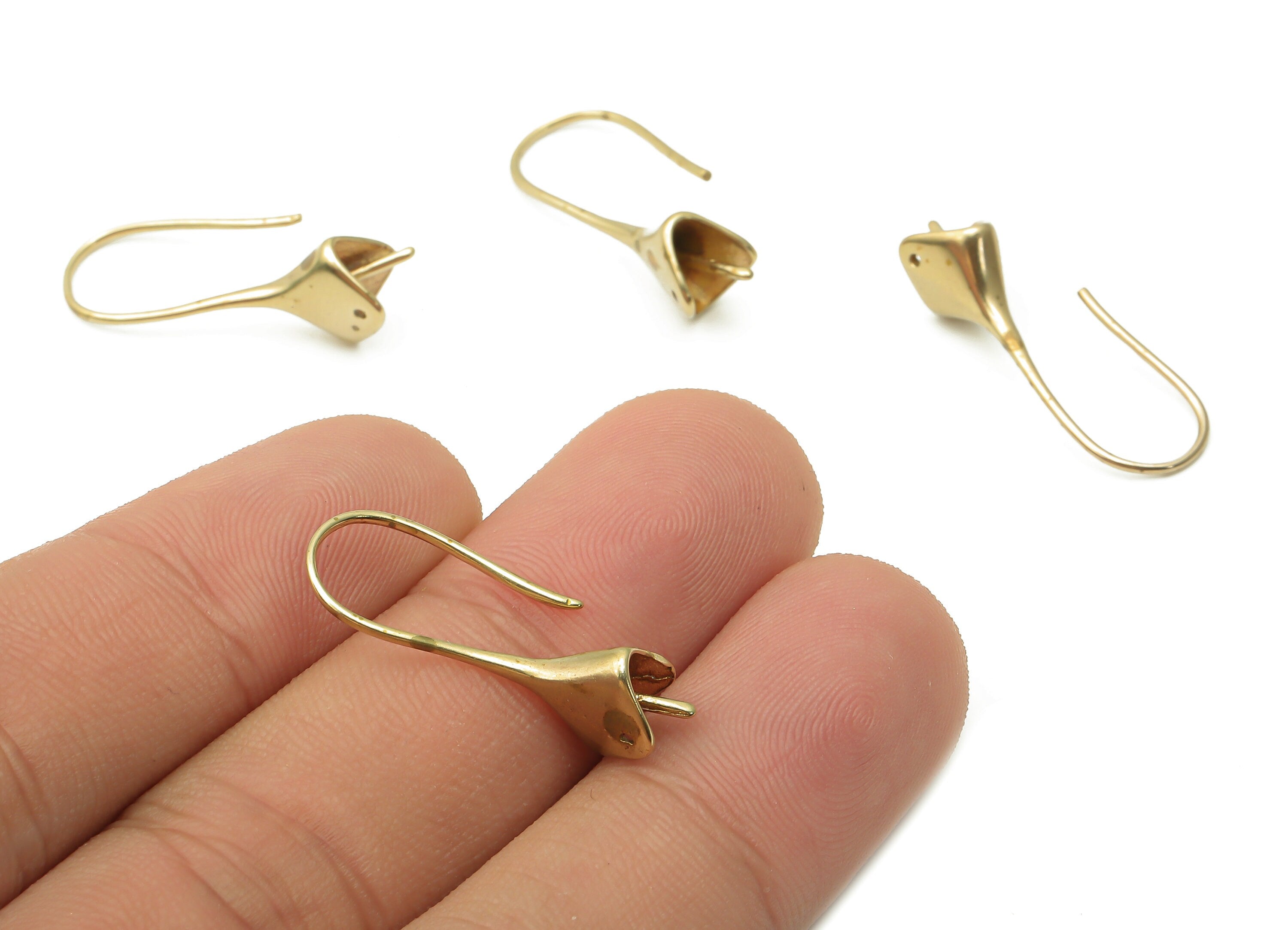 Brass Earrings Wires - Raw Brass Round Bell Earrings Hook - Brass Earrings Findings - Brass Triangle Wires - 25.64x10.78x0.94mm - PP7797 - DOMEDBAZAAR