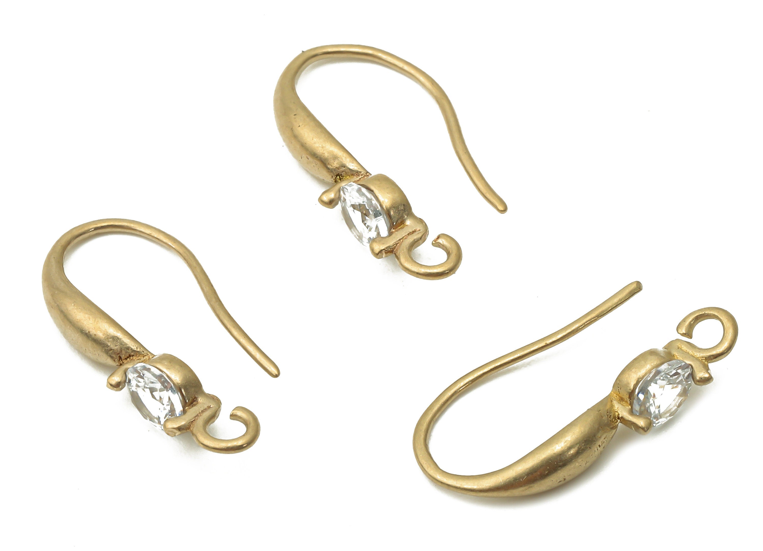Brass Earrings Wires - Raw Brass Earrings Hooks With Zircon - Brass Earrings Findings - Brass Earrings Charms - 18.6x8.65x2.6mm - PP7801 - DOMEDBAZAAR