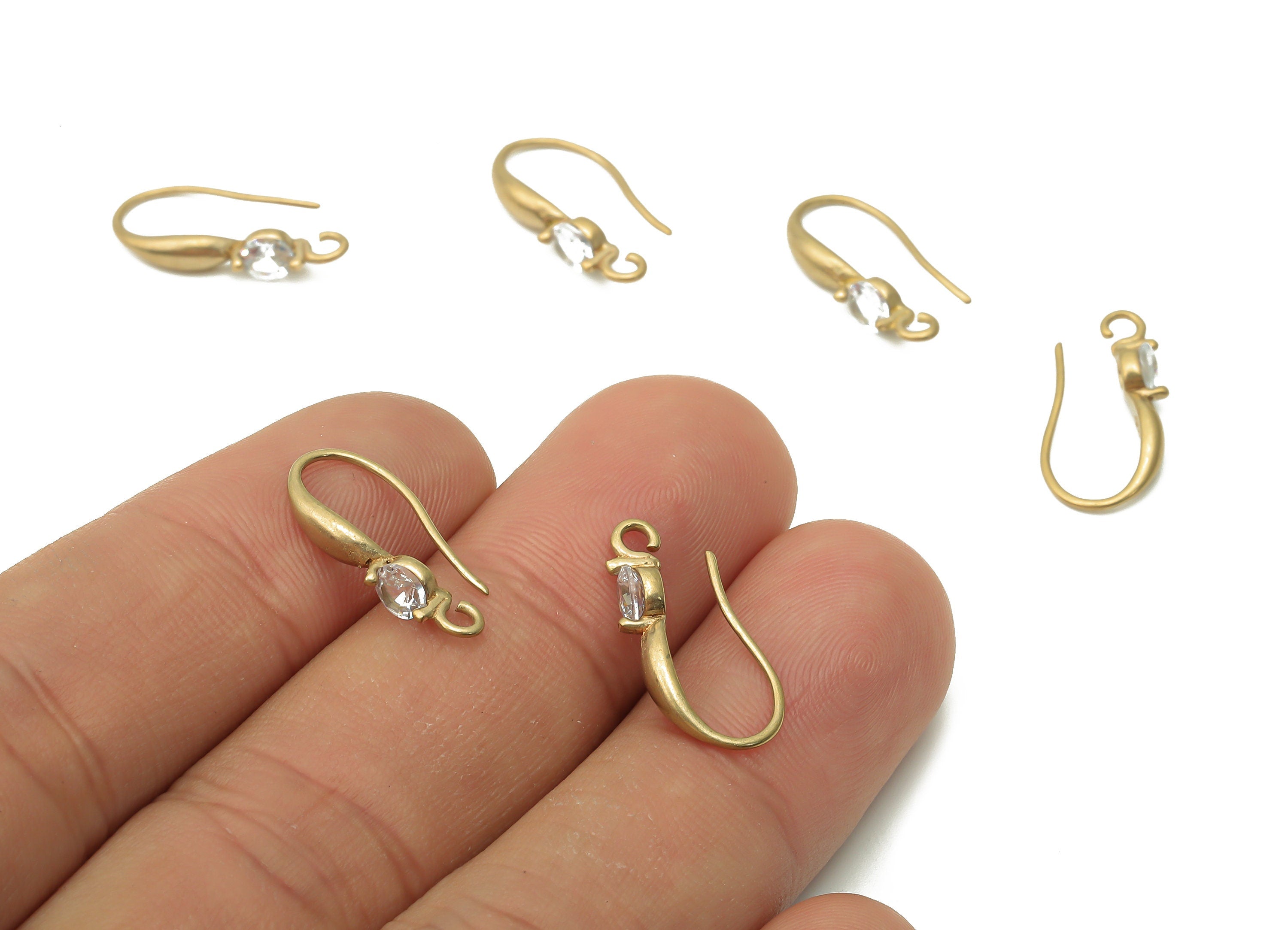 Brass Earrings Wires - Raw Brass Earrings Hooks With Zircon - Brass Earrings Findings - Brass Earrings Charms - 18.6x8.65x2.6mm - PP7801 - DOMEDBAZAAR
