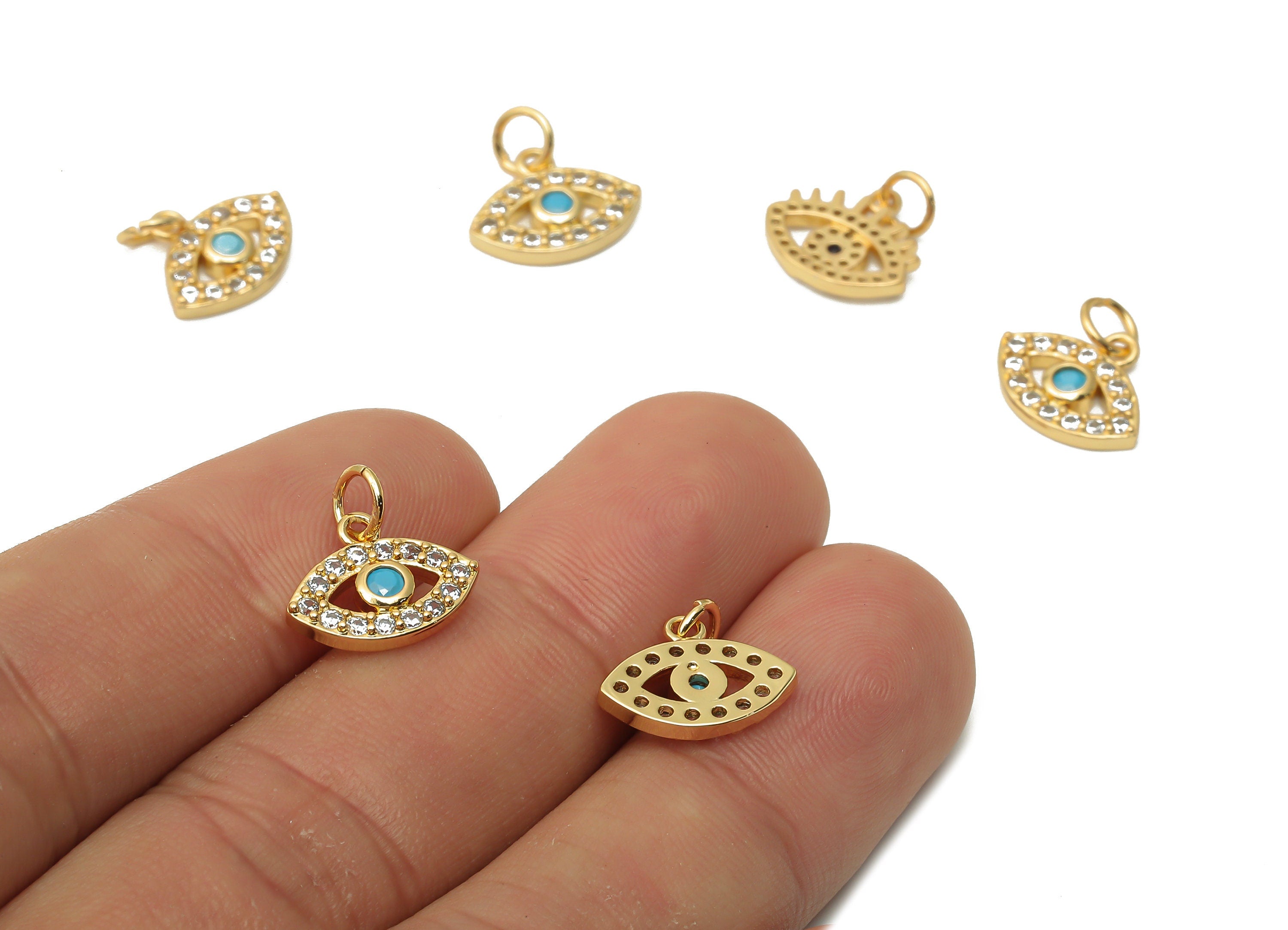 Brass Mini Eye Pendant with Zircon - Brass Round Earrings - Brass Braceler Charm - 18K Real Gold Plated - 12.65x10.2x2.11mm - RGP4874 - DOMEDBAZAAR