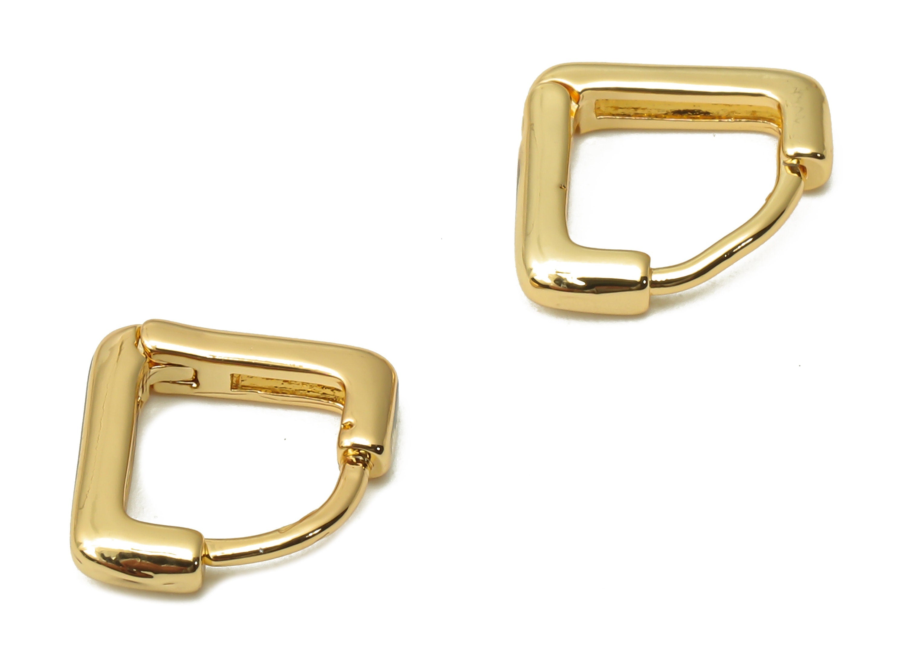 Brass Half Square Clasps Earrings - Brass V Huggie Earrings - Brass Clasp Hoop Earring - 18K Real Gold Plated - 12.32x2.33x1.34mm - RGP4883 - DOMEDBAZAAR