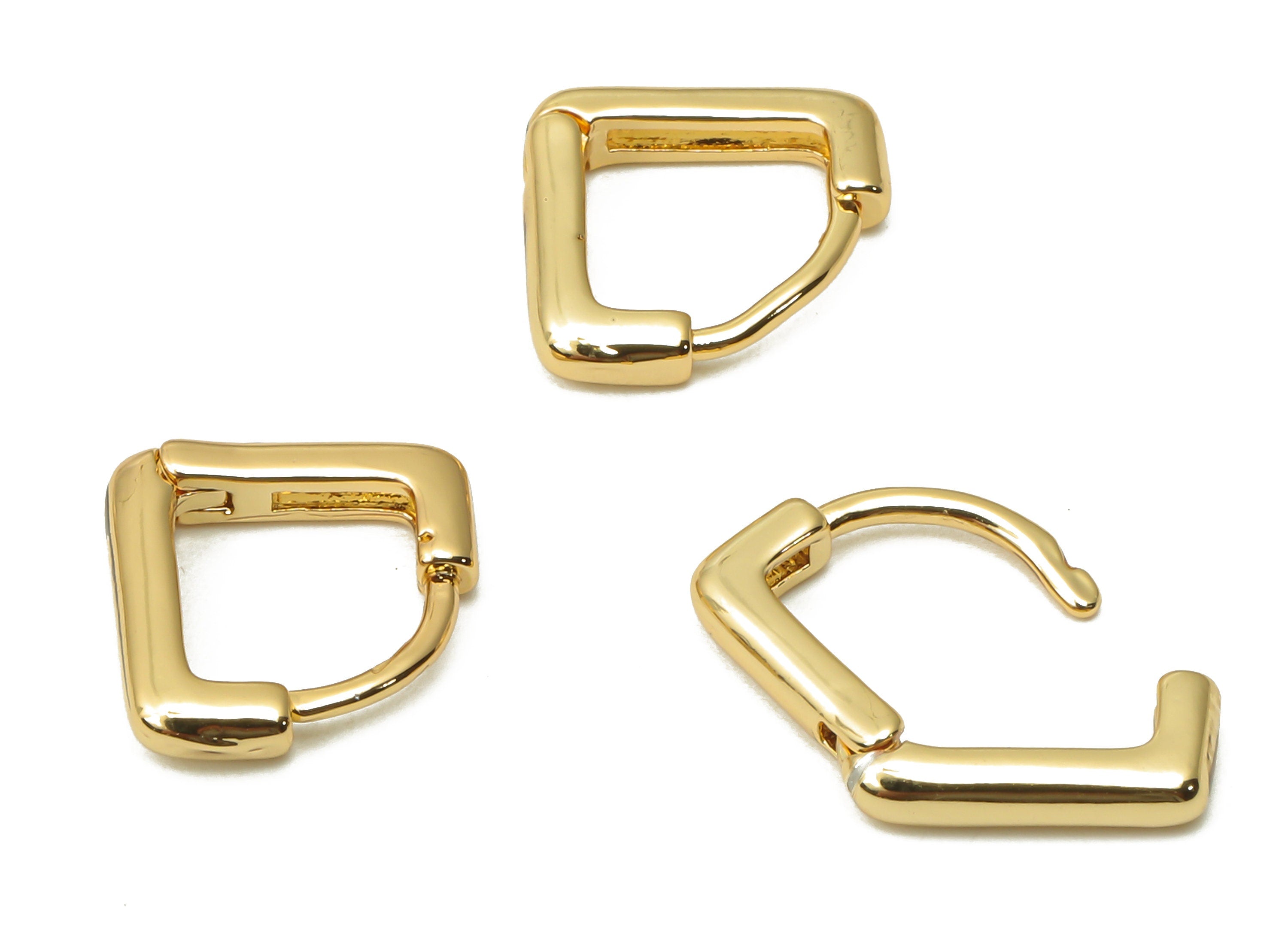 Brass Half Square Clasps Earrings - Brass V Huggie Earrings - Brass Clasp Hoop Earring - 18K Real Gold Plated - 12.32x2.33x1.34mm - RGP4883 - DOMEDBAZAAR