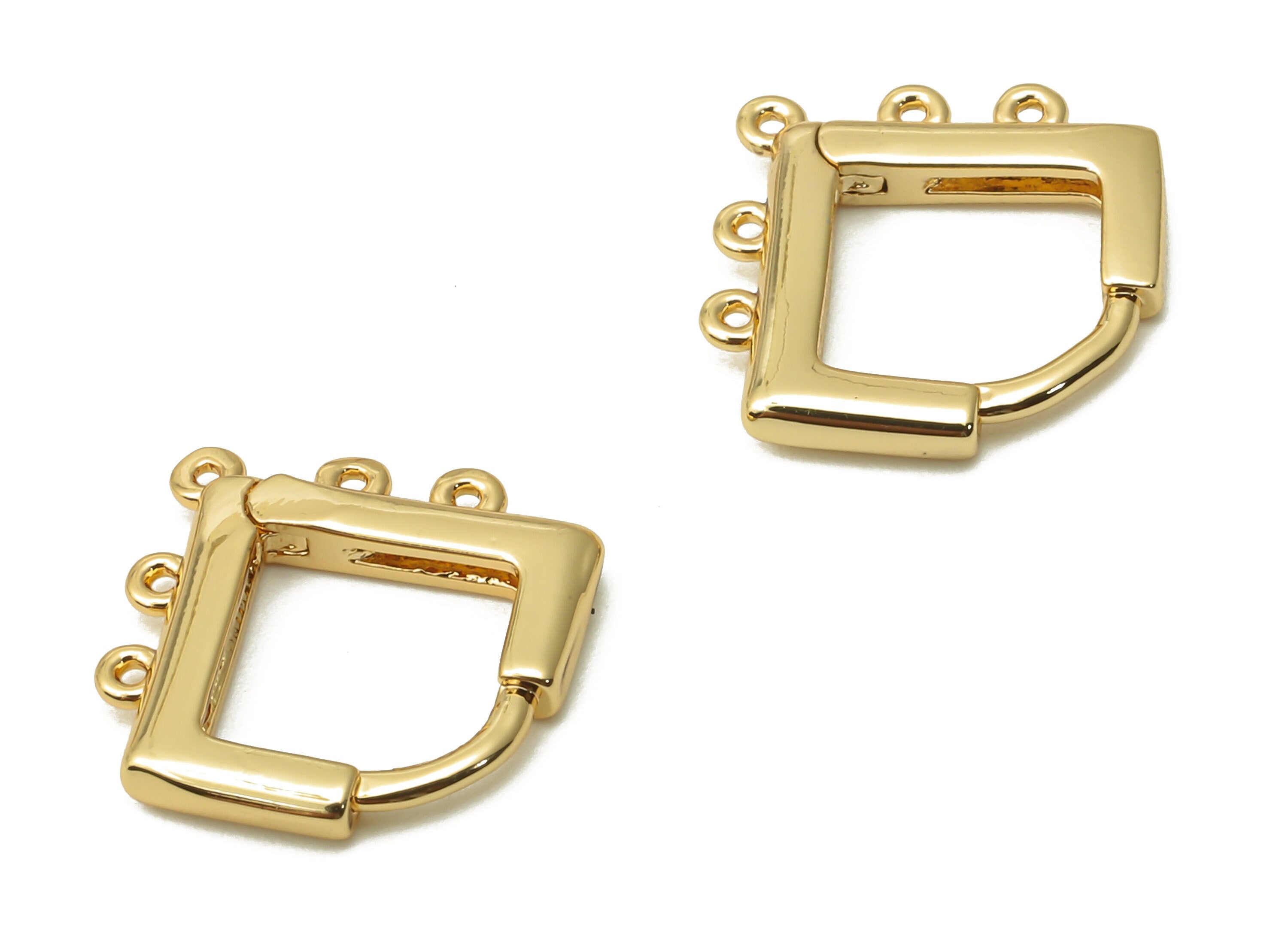 Brass Half Square Earrings Clasps - Square Hoop With Loops -Diamond Clasps With 5 loops - 18K Real Gold Plated - 13.58x12.48x1.58mm -RGP4886 - DOMEDBAZAAR