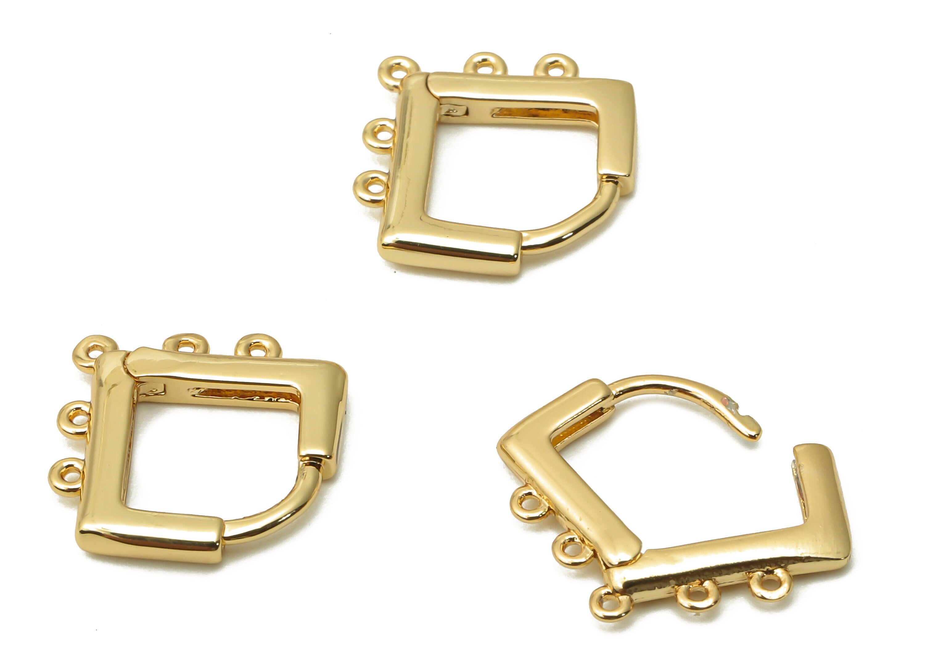 Brass Half Square Earrings Clasps - Square Hoop With Loops -Diamond Clasps With 5 loops - 18K Real Gold Plated - 13.58x12.48x1.58mm -RGP4886 - DOMEDBAZAAR