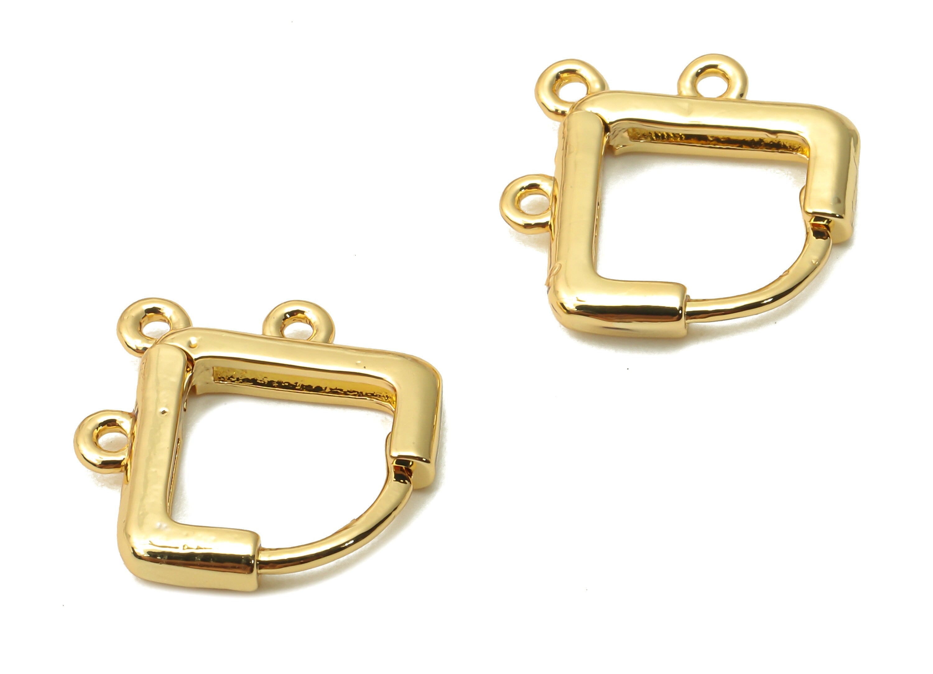 Brass Half Square Earrings Clasps - Diamond Clasps with 3 Loops - Huggie Clasps Connector - 18K Real Gold Plated - 13.66x13.5x2.21mm-RGP4887 - DOMEDBAZAAR