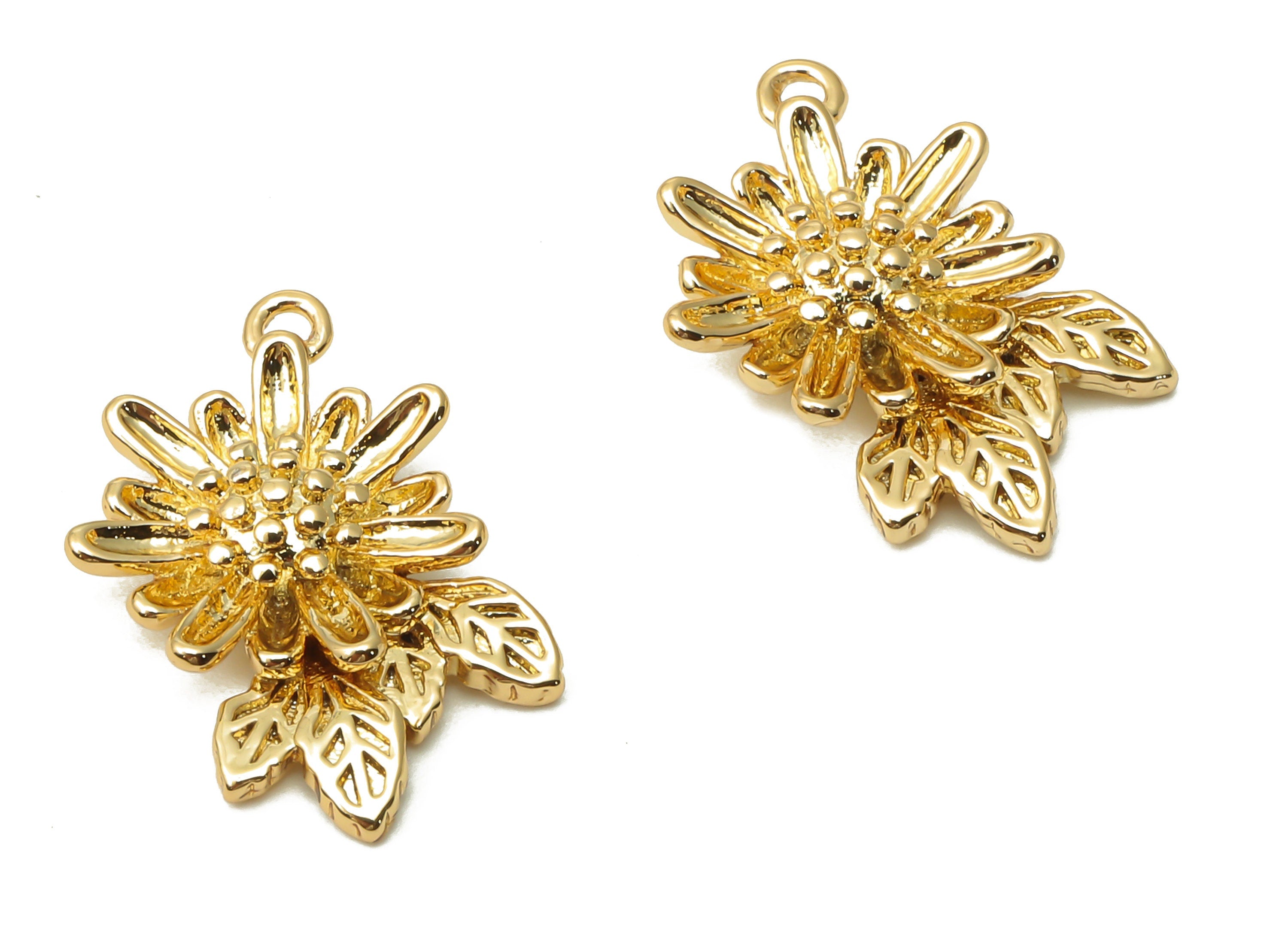 Brass Flower Earring Charm - Brass Waterlily Earring - Lotus Pendant - Flower Charm - 18K Real Gold Plated - 19.45x12.55x3.85mm - RGP4889 - DOMEDBAZAAR