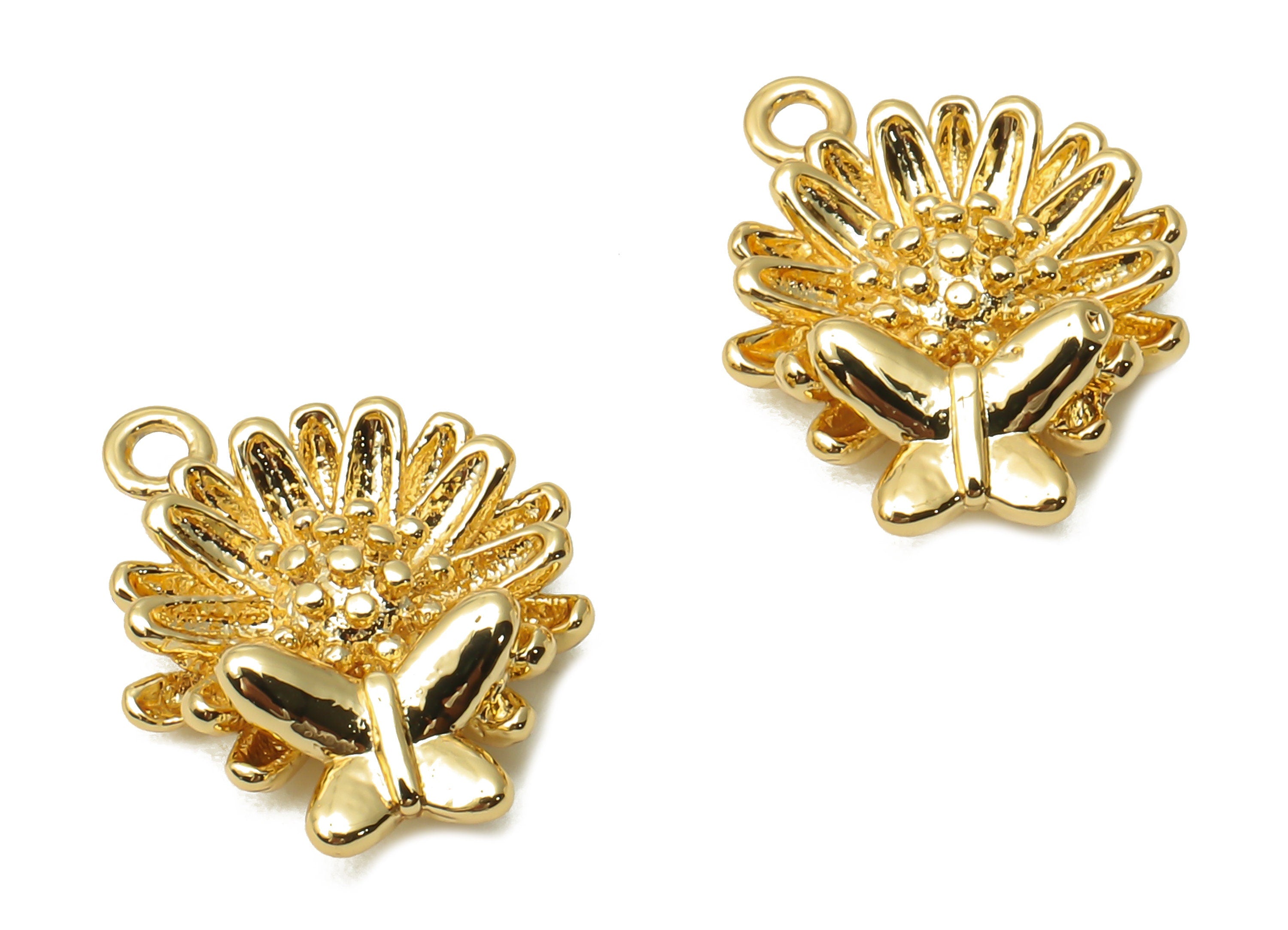 Brass Flower Earring Charm - Brass Waterlily Butterfly - Lotus Necklace - For Pendant - 18K Real Gold Plated - 15.09x11.64x3.54mm - RGP4900 - DOMEDBAZAAR