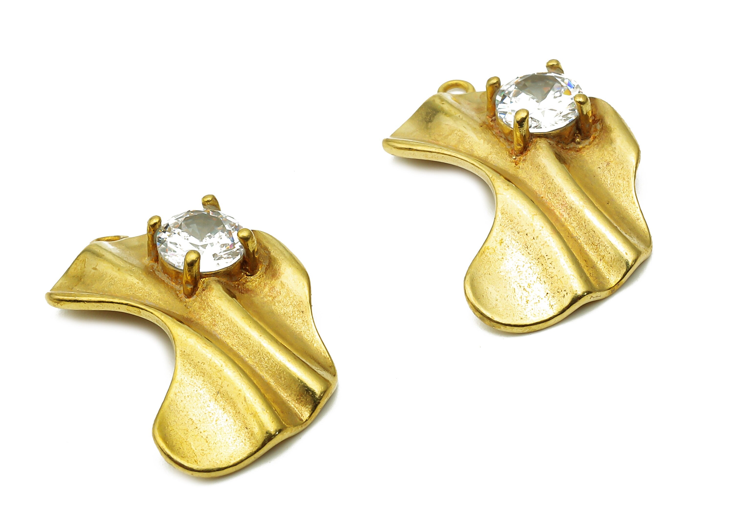 Brass C Earring Charms With Zircon - Brass Waterlily Pendant - Brass Moon Pendant - Brass C Pendant - C Pendant - 23.54x 15.7x 2m -RGP4899 - DOMEDBAZAAR