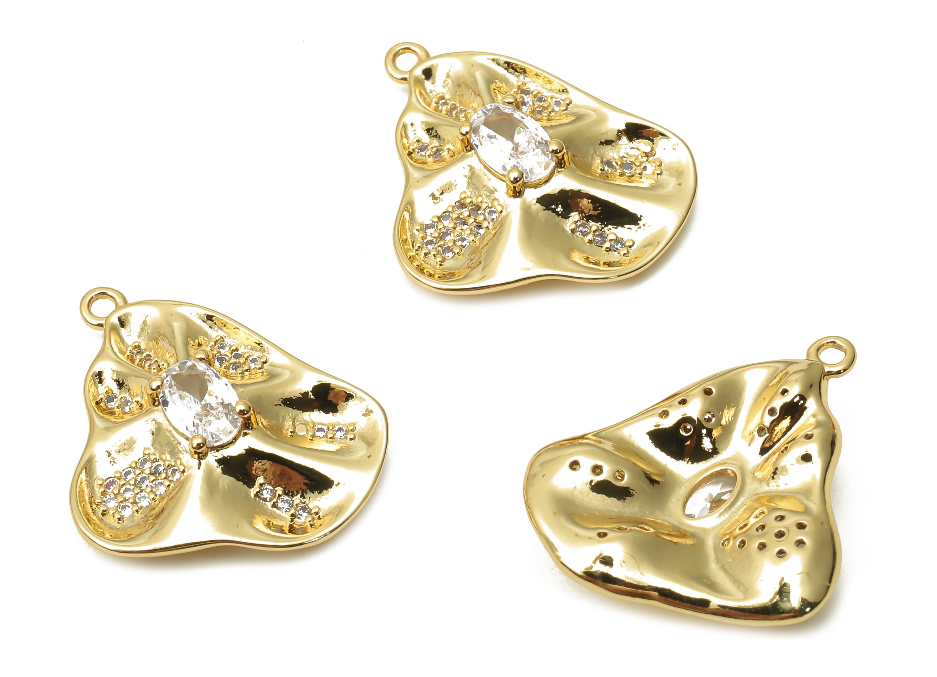 Brass Curved Lotus Earring Charm - Brass Wavy Leaf Pendant - Leaf Pendant - Water Flower - 18K Real Gold Plated - 21x18.4x2.24mm - RGP4909 - DOMEDBAZAAR