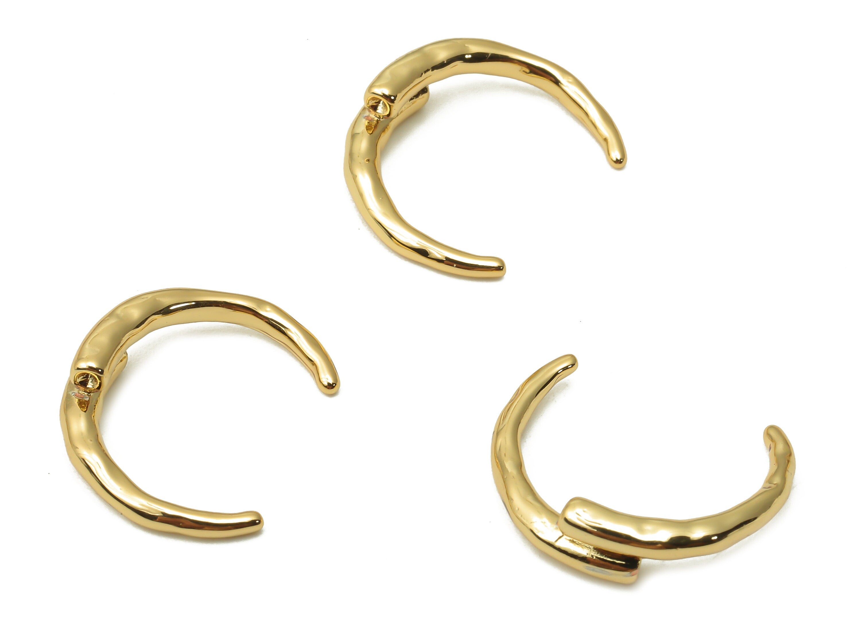 Brass Crescent Earrings Charm - Brass Hoop C Earrings - Gold Tone Brass Moon Earrings - 18K Real Gold Plated - 15.98x14x1.9mm - RGP4910 - DOMEDBAZAAR
