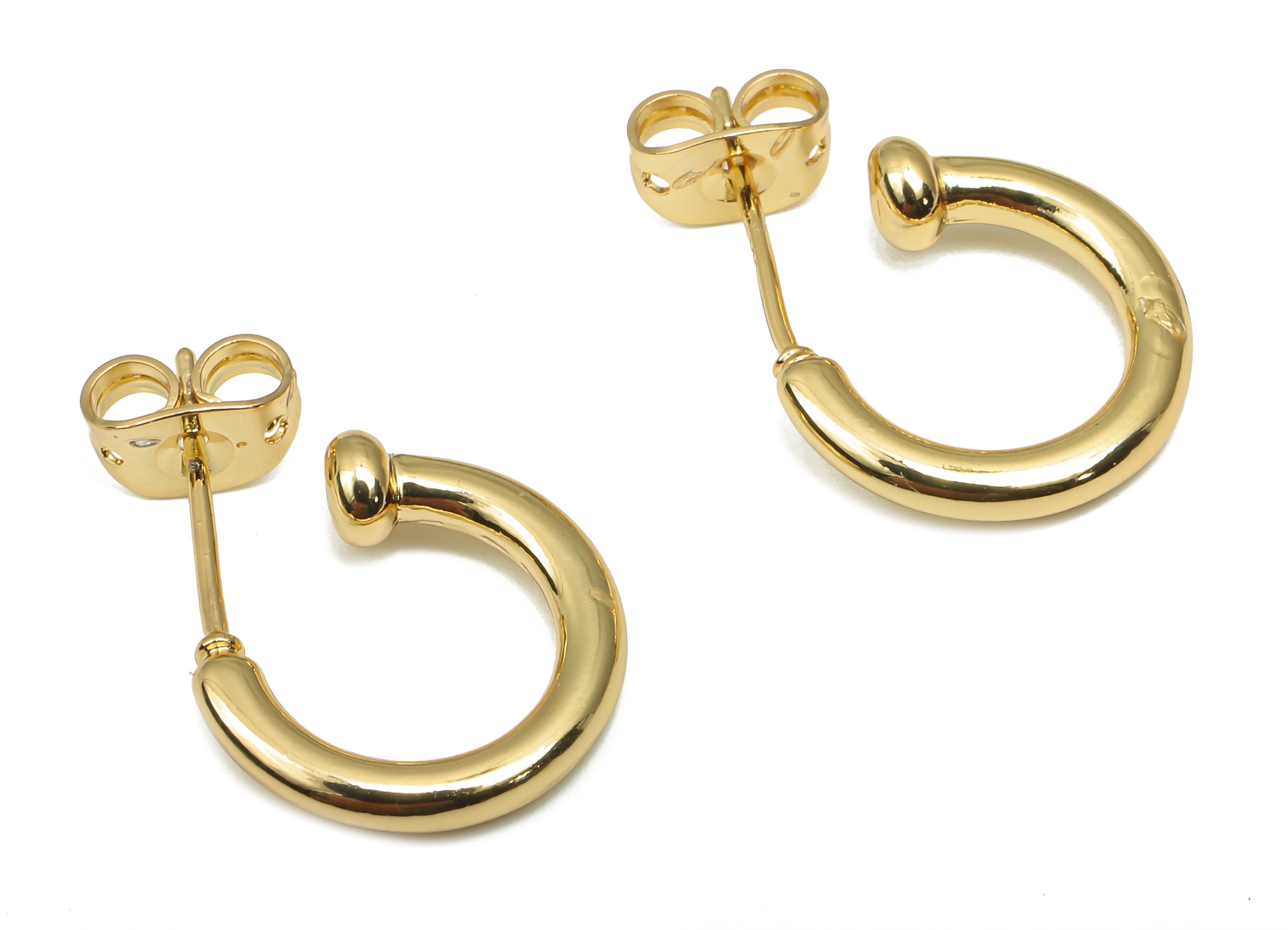 Brass Open Hoop Earring - Brass C Hoop Earring - Imitation Silver Stud - 18K Real Gold Plated Brass Stud Earring - 13.6x12.1x3.5mm - RGP4542 - DOMEDBAZAAR