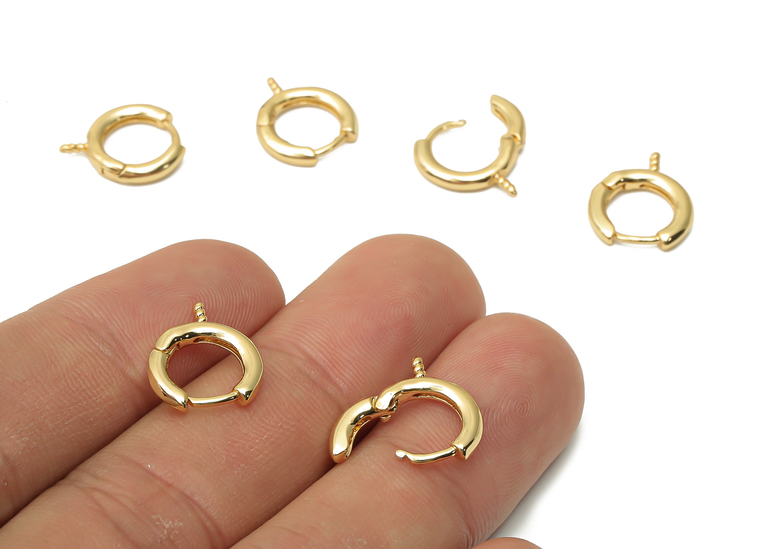 Brass Round Earrings Clasps - Brass Earring Huggie Hoop - Brass Hoop Earring for Pearl - 18K Real Gold Plated - 14.13x11.7x2.32mm - RGP4911 - DOMEDBAZAAR