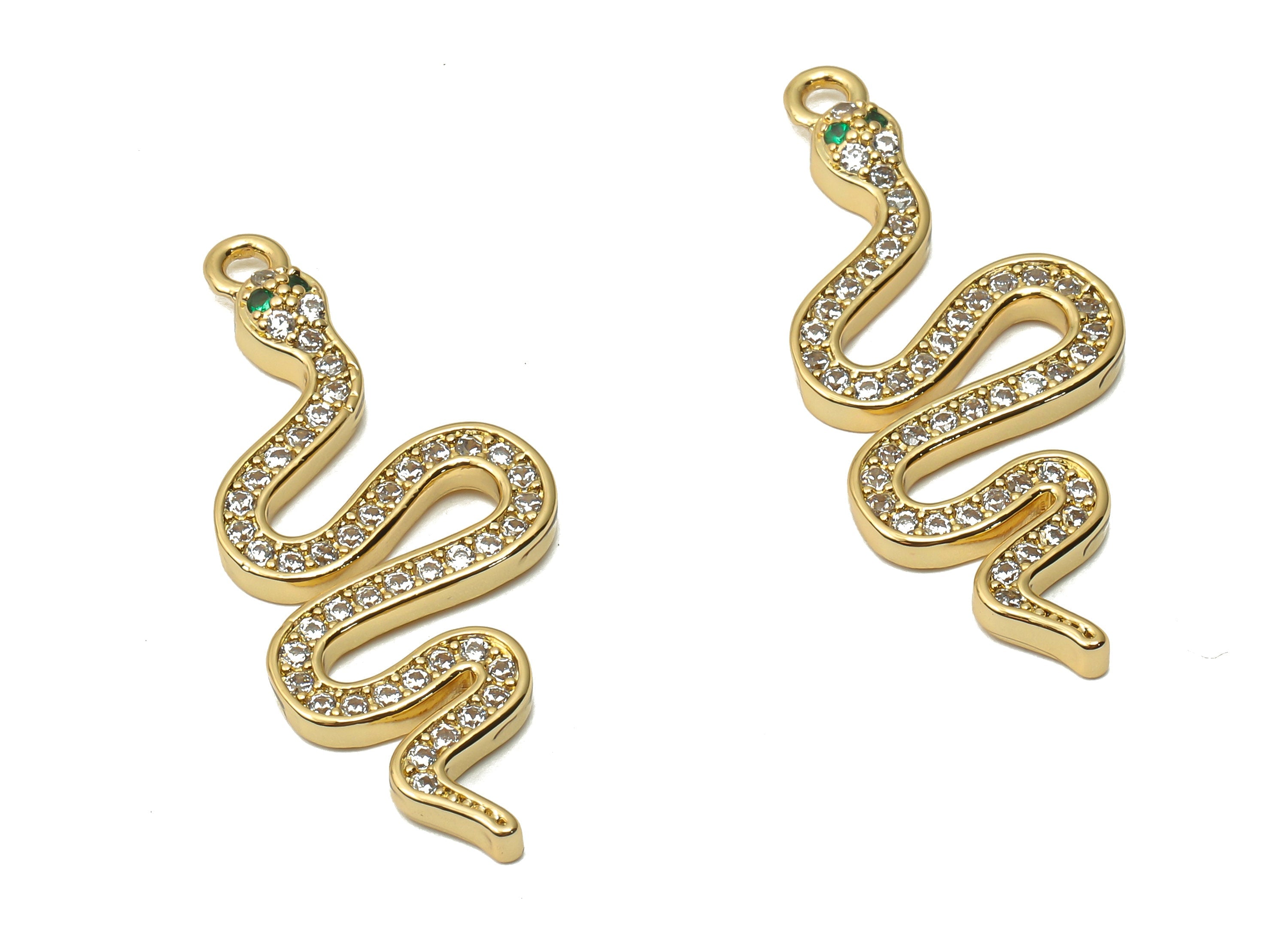 Brass Snake Earring with Zircons - Brass Snake Necklace - Snake Pendant - 18K Real Gold Plated - 34.2x14.23x1.95mm - RGP4913 - DOMEDBAZAAR