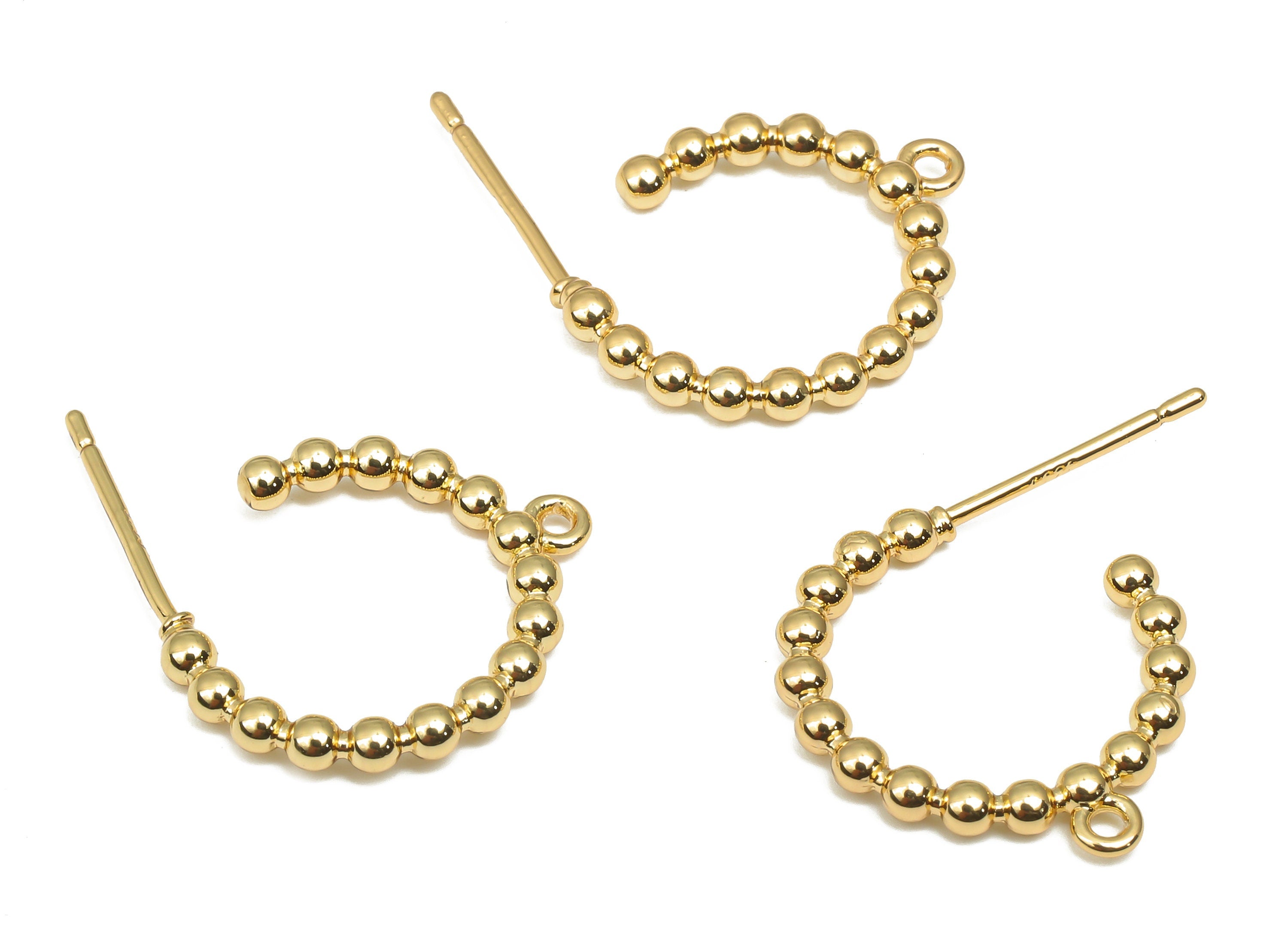 Brass Hoop Earring - Gold Balls Hoop Earrings With Loop - Imitation Silver Stud - 18K Real Gold Plated Brass - Post -15.5x14.6x2.1mm-RGP4550 - DOMEDBAZAAR