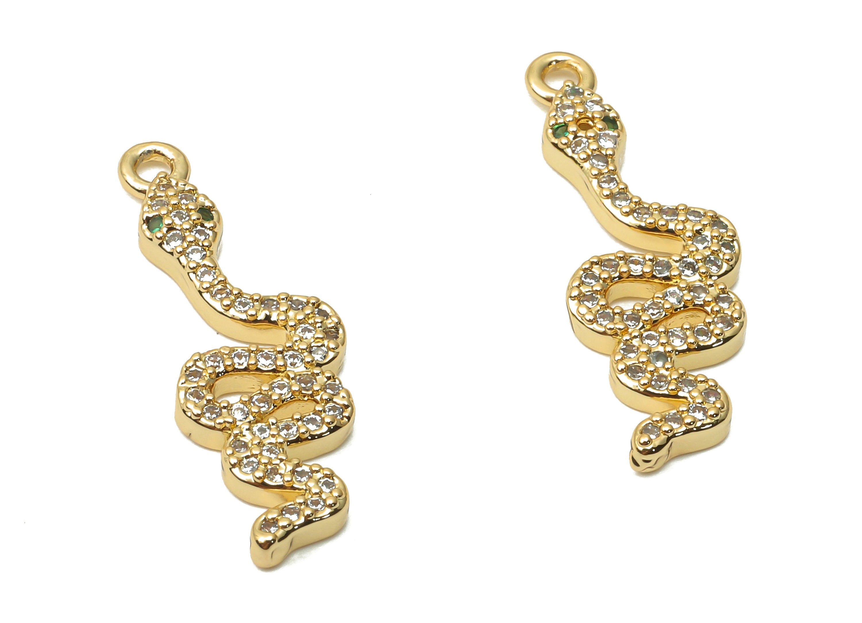Brass Infinity Snake Earring Charm with Zircons - Gold Plated Infinity Snake Pendant - 18K Real Gold Plated - 29.14x12.3x2.78mm - RGP4925 - DOMEDBAZAAR