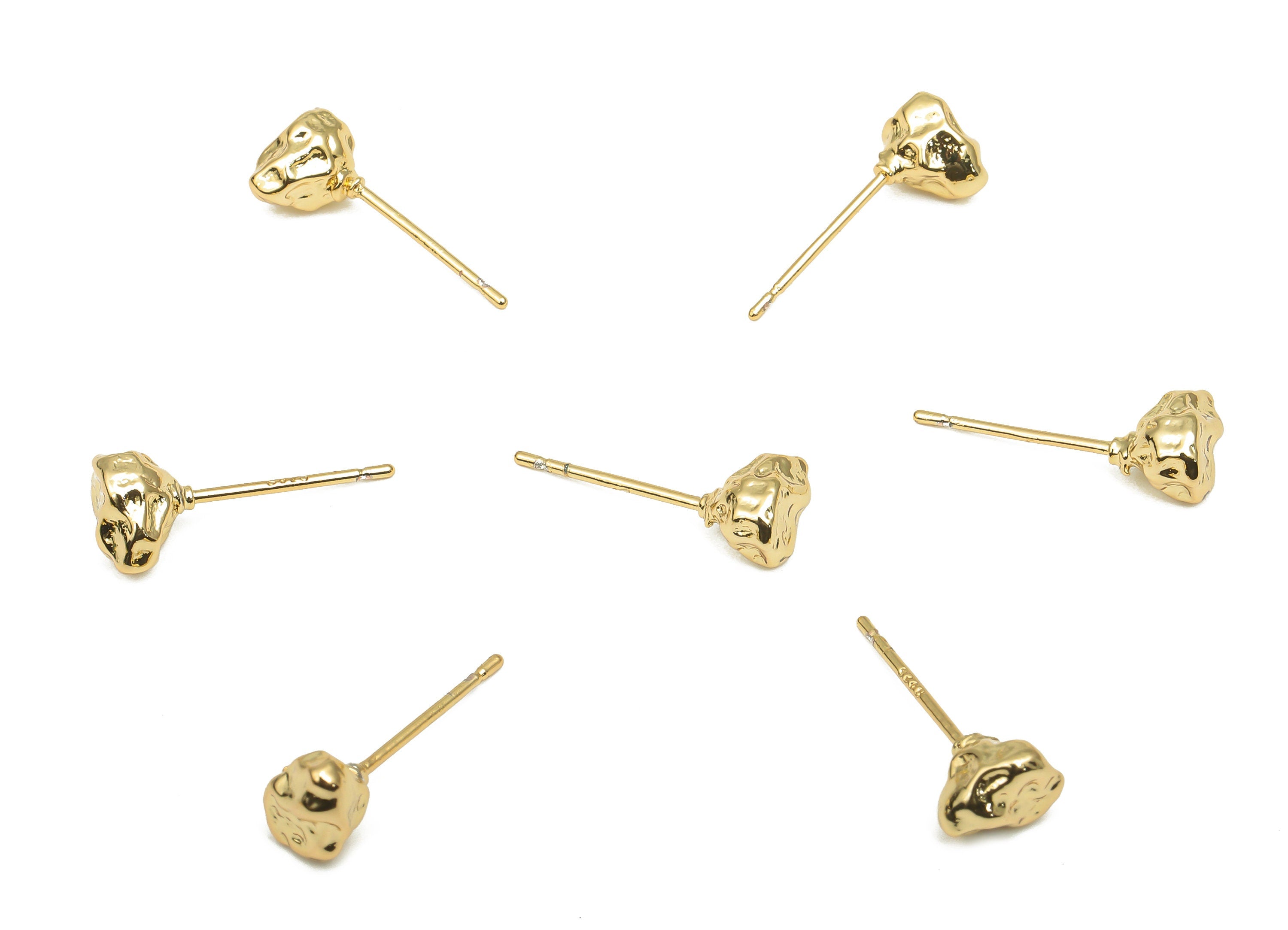 Brass Stud Earrings - Brass Nugget Rough Studs - 18K Real Gold Plated Brass - Imitation Silver Stud Ear Posts - 7x5.08x3.75mm - RGP4555 - DOMEDBAZAAR