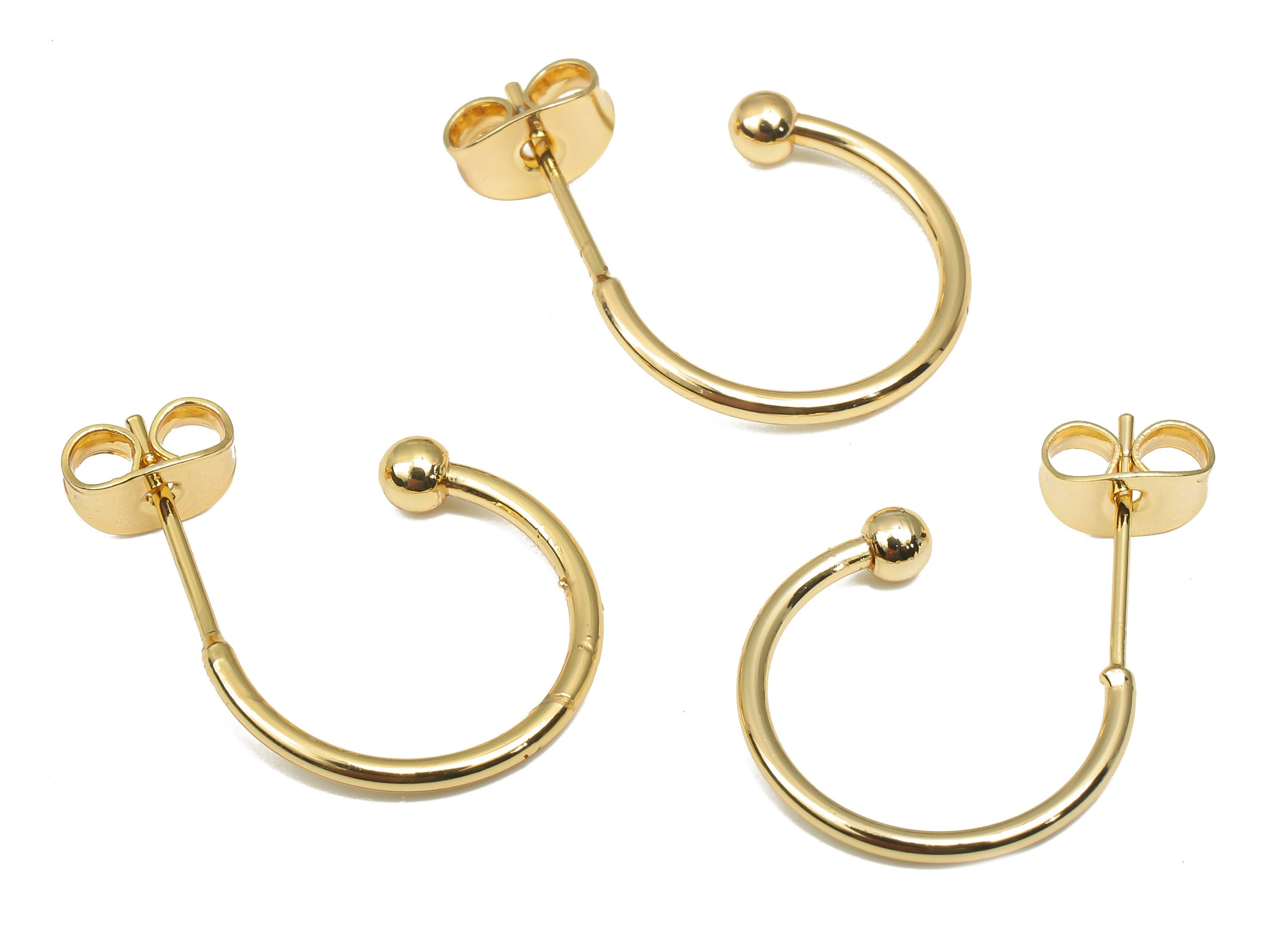 Brass Stud Earrings - Brass Gold Open Hoop Earring - 18K Real Gold Plated Brass Post Earring - Earring Findings -20.4x15.47x2.96mm- RGP4557 - DOMEDBAZAAR